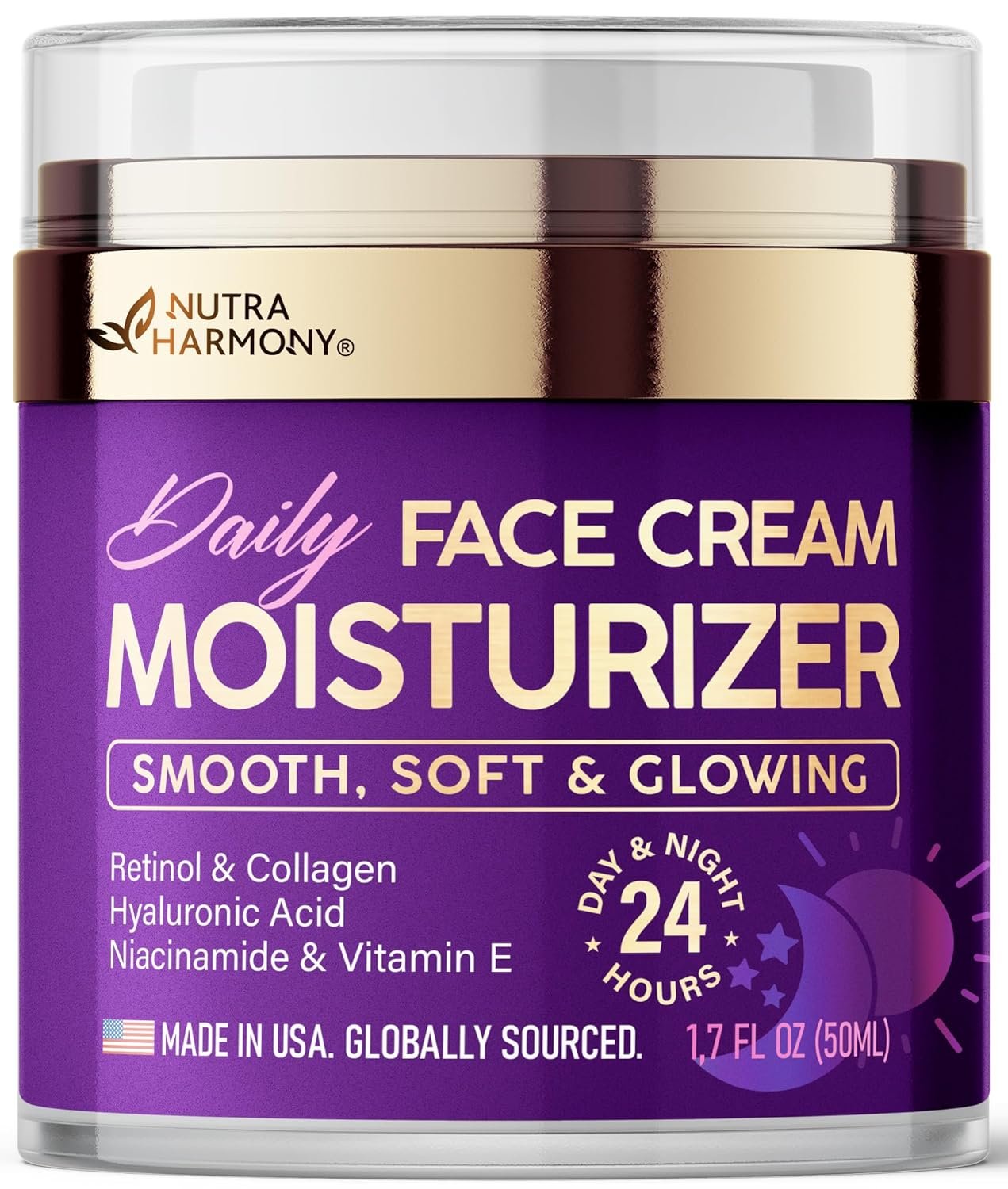 Face Moisturizer – Day & Night Face Cream – Collagen | Retinol | Hyaluronic Acid | Vits C & E | Ceramides – Smooth, Soft & Glowing Skin – DD Cream for Women & Men – Dermatologically Tested – 1.7 FL OZ