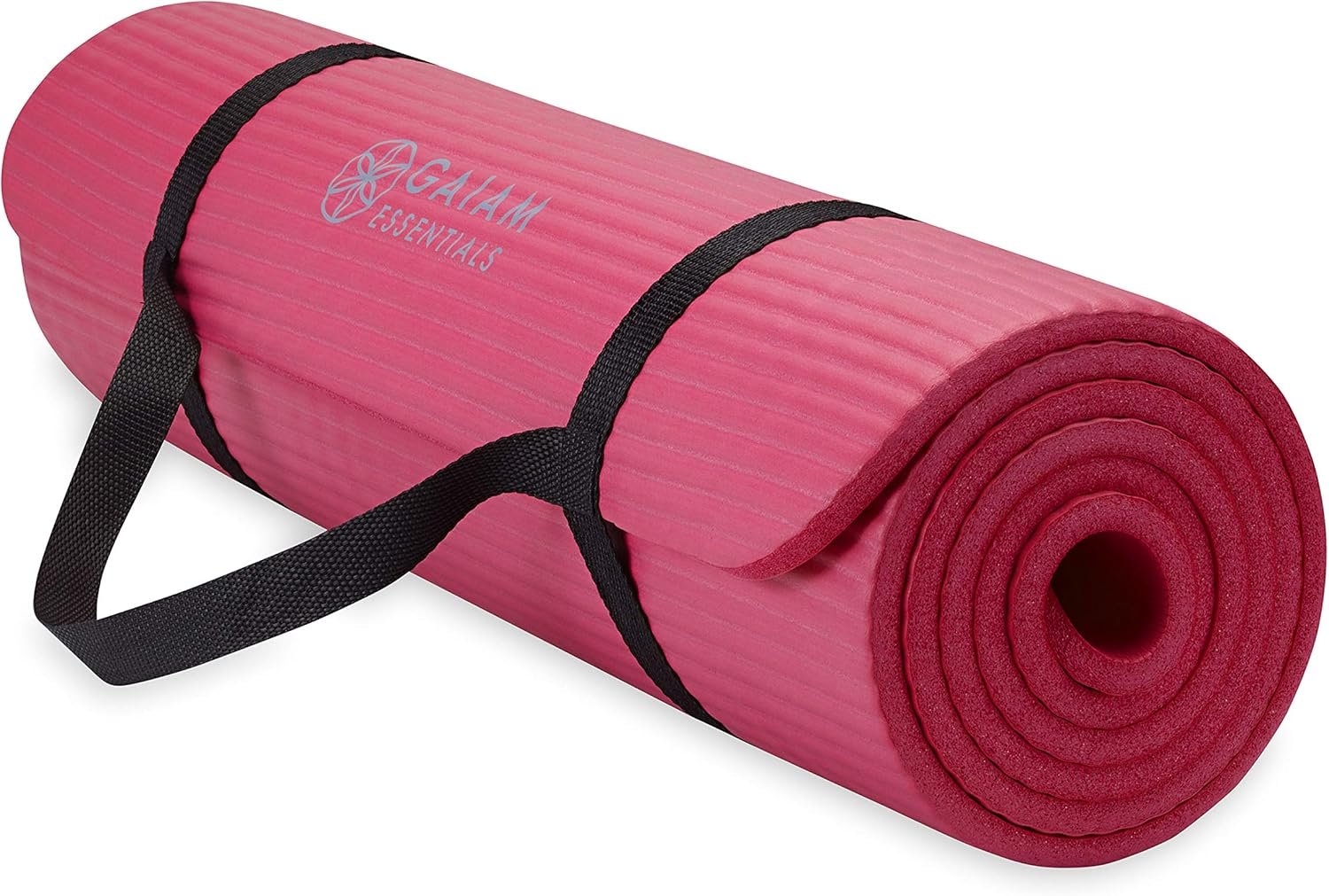 Gaiam Essentials 2/5″ Thick (10mm) Yoga & Pilates, Fitness & Exercise Mat with Easy-Cinch Carrier Strap Cusion Support For Fitness and Gym Workouts