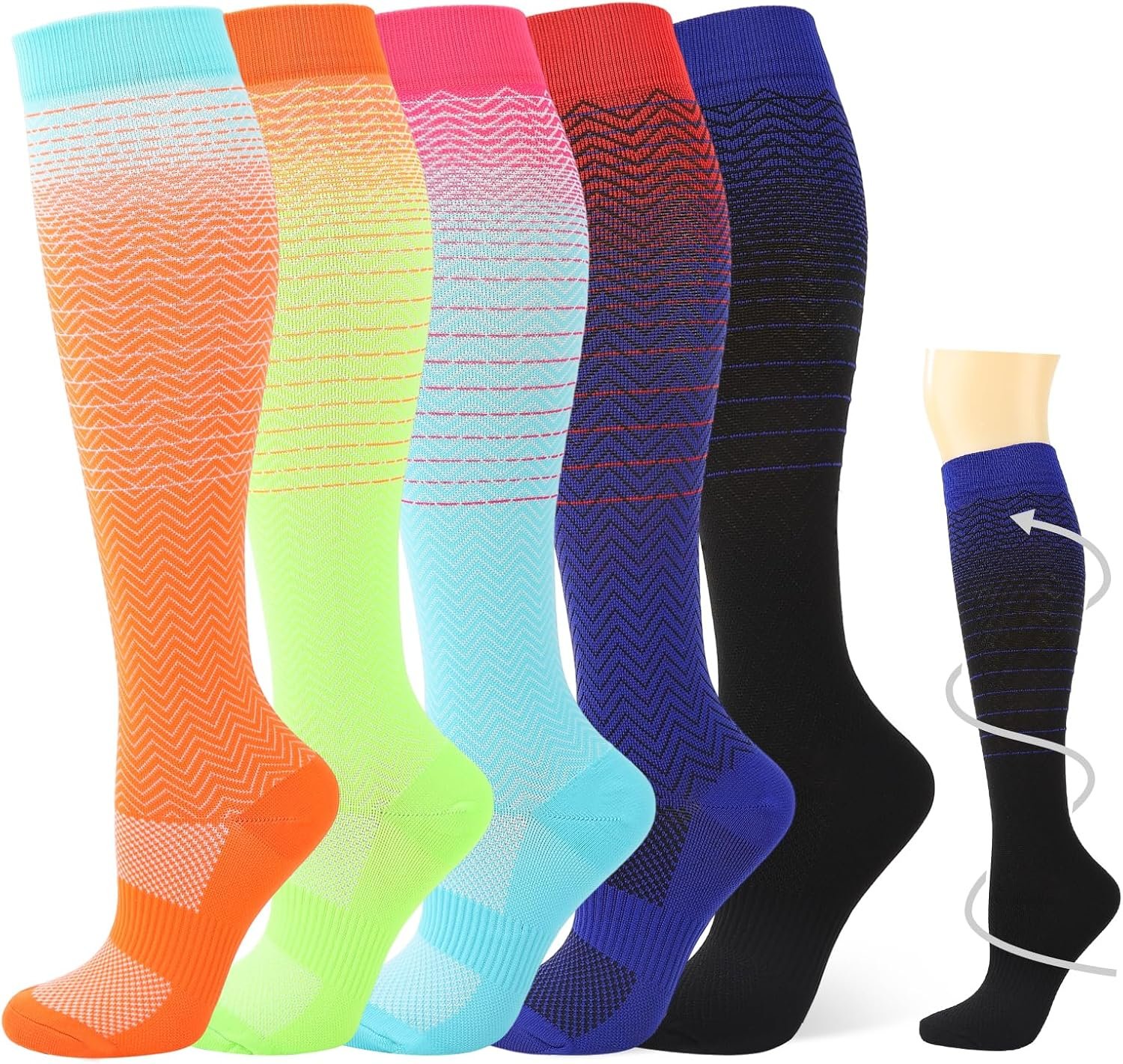 5 Pack Women Compression Socks 15-20mmHg Knee High Compression Socks Breathable Lightweight for Running Travel Nurse