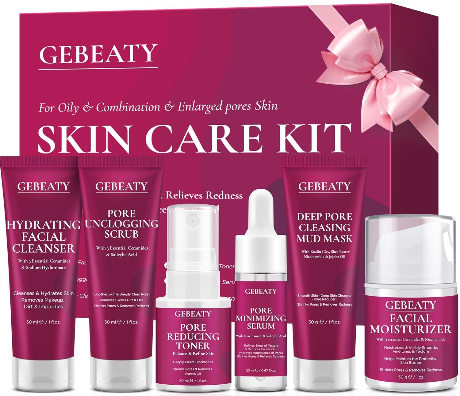 Women Teens Skin Care Set, 6 PCS Skincare Set for Acne Prone & Enlarged Pore Skin W/ Korean Salicylic Acid ,Anti-Allergy ,Deep Clean, Hydrating, Calming, Unclog & Minimize Pores for All Skin Types