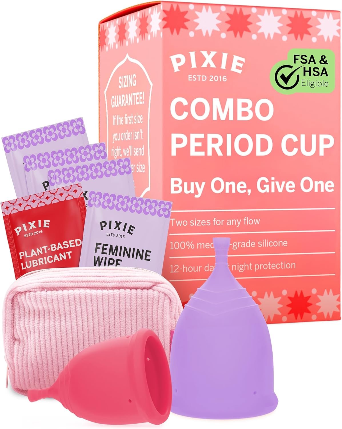 2 Pixie Menstrual Cups – No Metals or Toxins – Ranked 1 for The Most Soft Reusable Period Cups – Wear 12 Hours – 100% Medical-Grade Silicone – Tampon Alternative – Buy One We Give One (Combo)