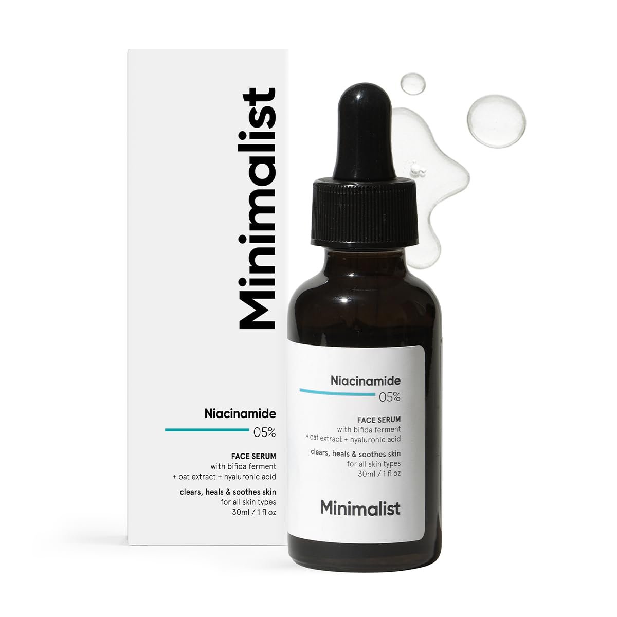 Minimalist 5% Niacinamide Serum with Hyaluronic Acid for Clear Skin | Reduces Blemishes/Acne Marks, Pore minimizer, Repairs & Soothes skin | For Women & Men | 1 Fl Oz / 30 ml