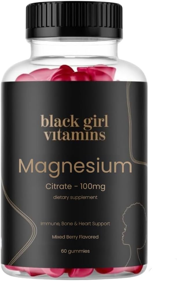 Black Girl Vitamins – Magnesium Gummies, for Sleep, Immunity, and Bone Support. Magnesium Citrate Supplement with (100mg) per Serving, Gluten-Free (Mixed Berry). 60ct