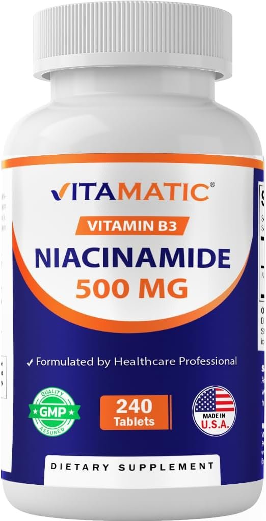 Vitamatic Niacinamide 500 mg 240 Tablets – Flush Free Vitamin B3 – Supports Energy Production