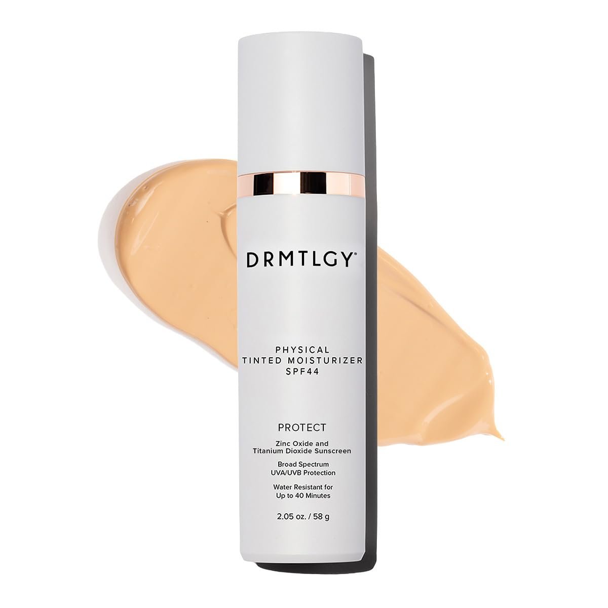 DRMTLGY Physical Tinted Moisturizer SPF 44 Water Resistant Mineral Tinted Sunscreen with Universal Tint for Sensitive Skin Broad Spectrum UVA/UVB Protection 2.05 oz
