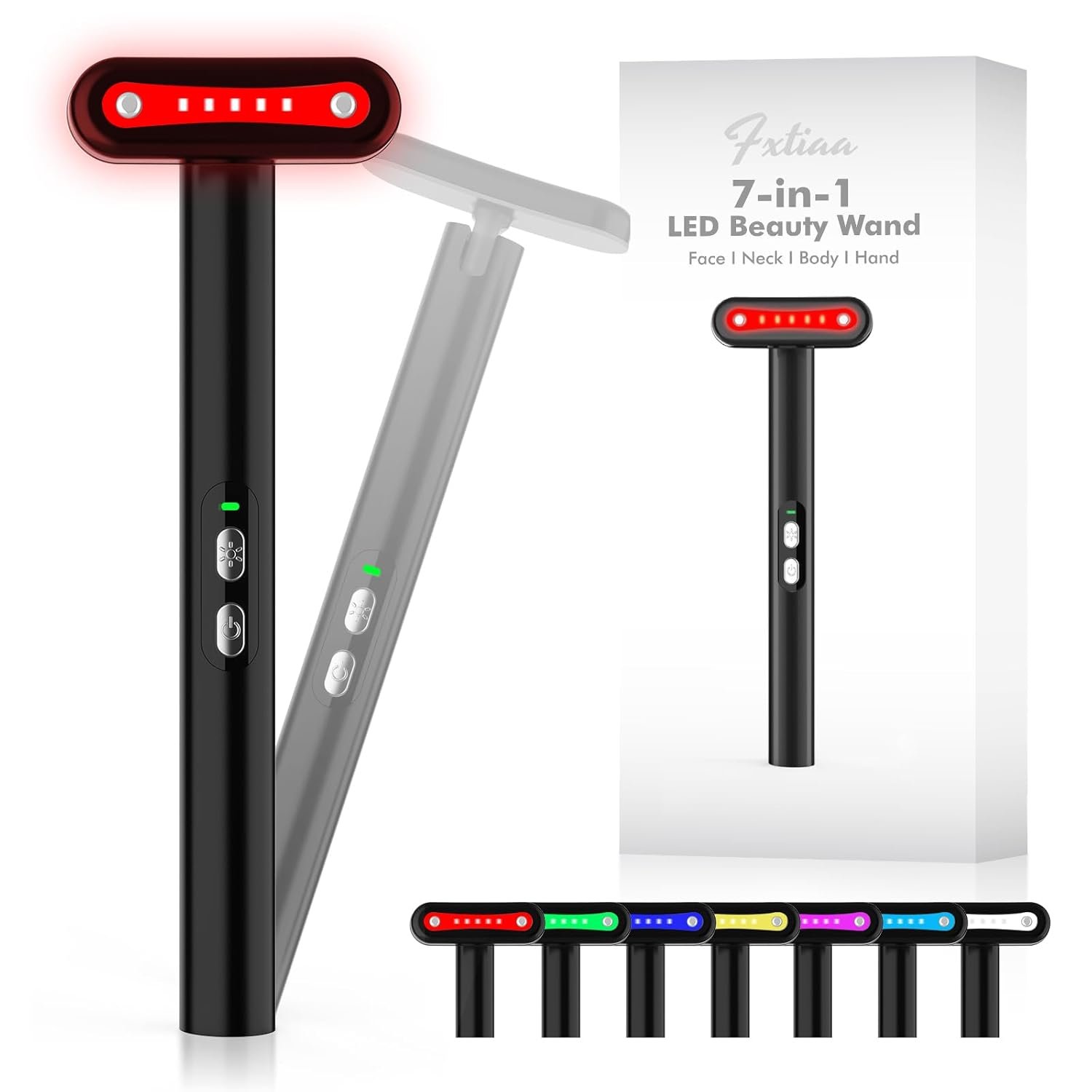 Fxtiaa Led-Light-Therapy, 7 Color Face Skincare Wand with Facial Massager LED Face Skin Rejuvenation for Face & Neck & Eye Skincare Equipment Red Light Wand