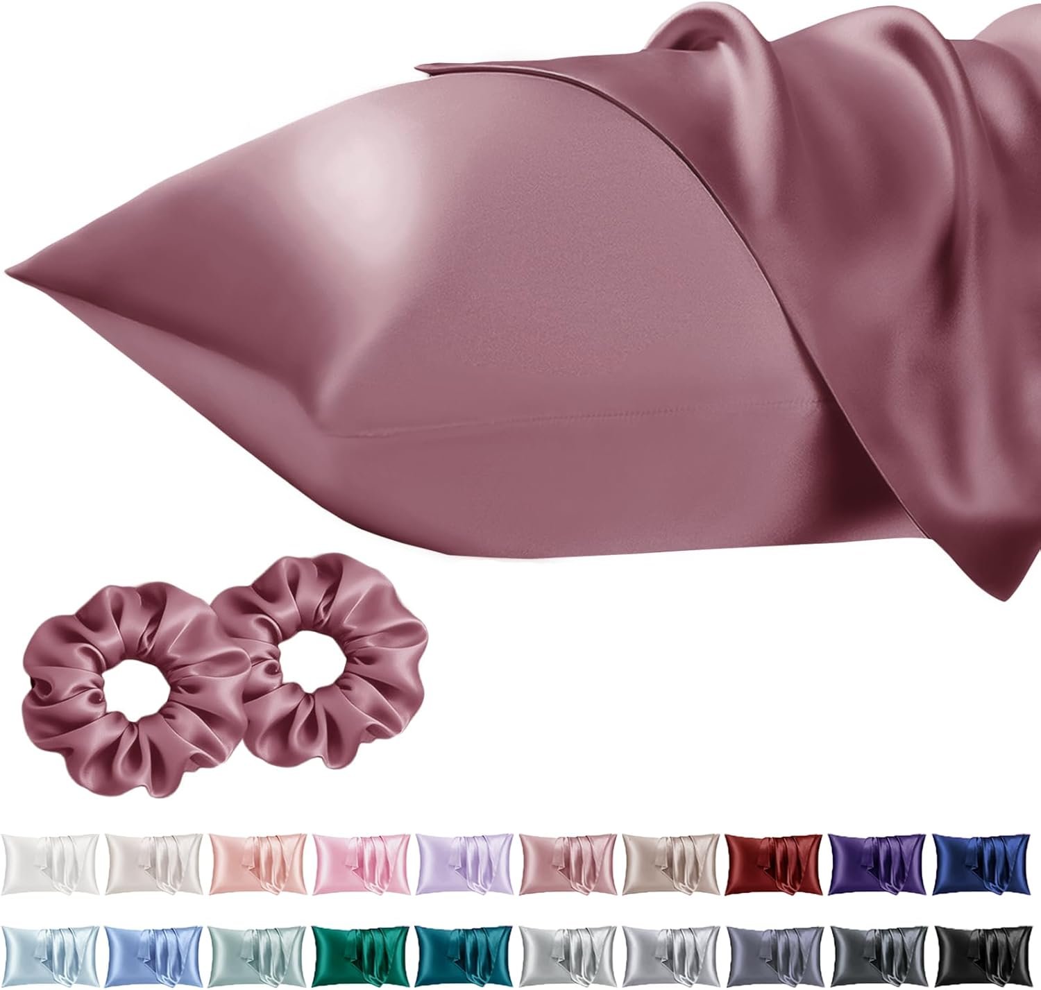 Queen Satin Pillowcase for Hair 2pc,Similar to Silk Pillow Cases,Easier Care Than Silk Pillowcase,Gifts for Women Men,Dusty Rose,20×30 & Envelope Closure and 2 Satin Scrunchies