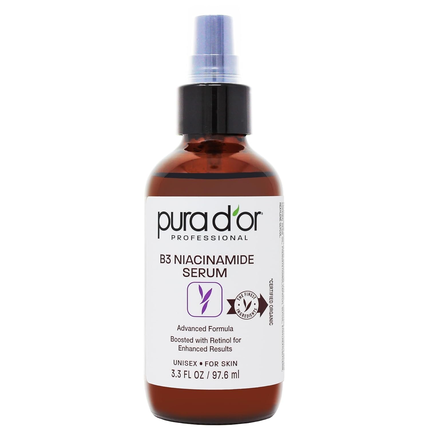 PURA D’OR 3.3 Oz B3 Niacinamide Advanced Facial Serum – Skin Care Formula with Retinol For Wrinkles, Hydration & Radiant Complexion – All Skin Types, Hypoallergenic – Women & Men, Ayurvedic Skin Care
