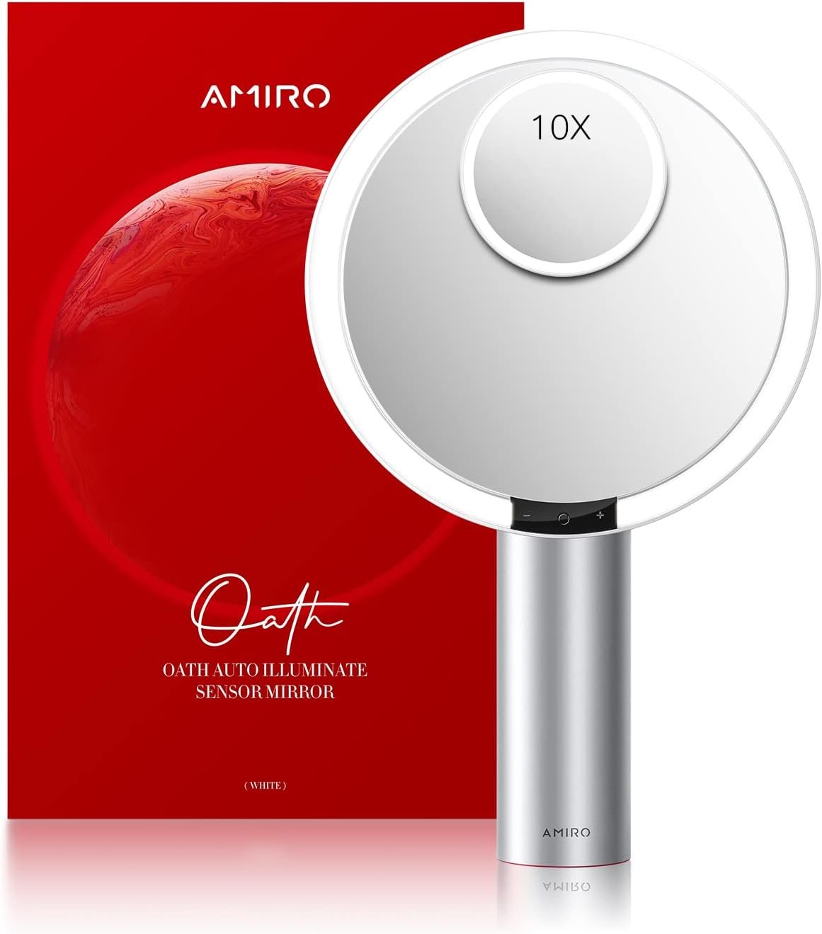 AMIRO 9″ Lighted Makeup Mirror with Smart Sensor & Touch-Control, 3 Colors & 6 Brightness, Rechargeable & Cordless, Memory Function, Free Rotation, Gift for Woman – White