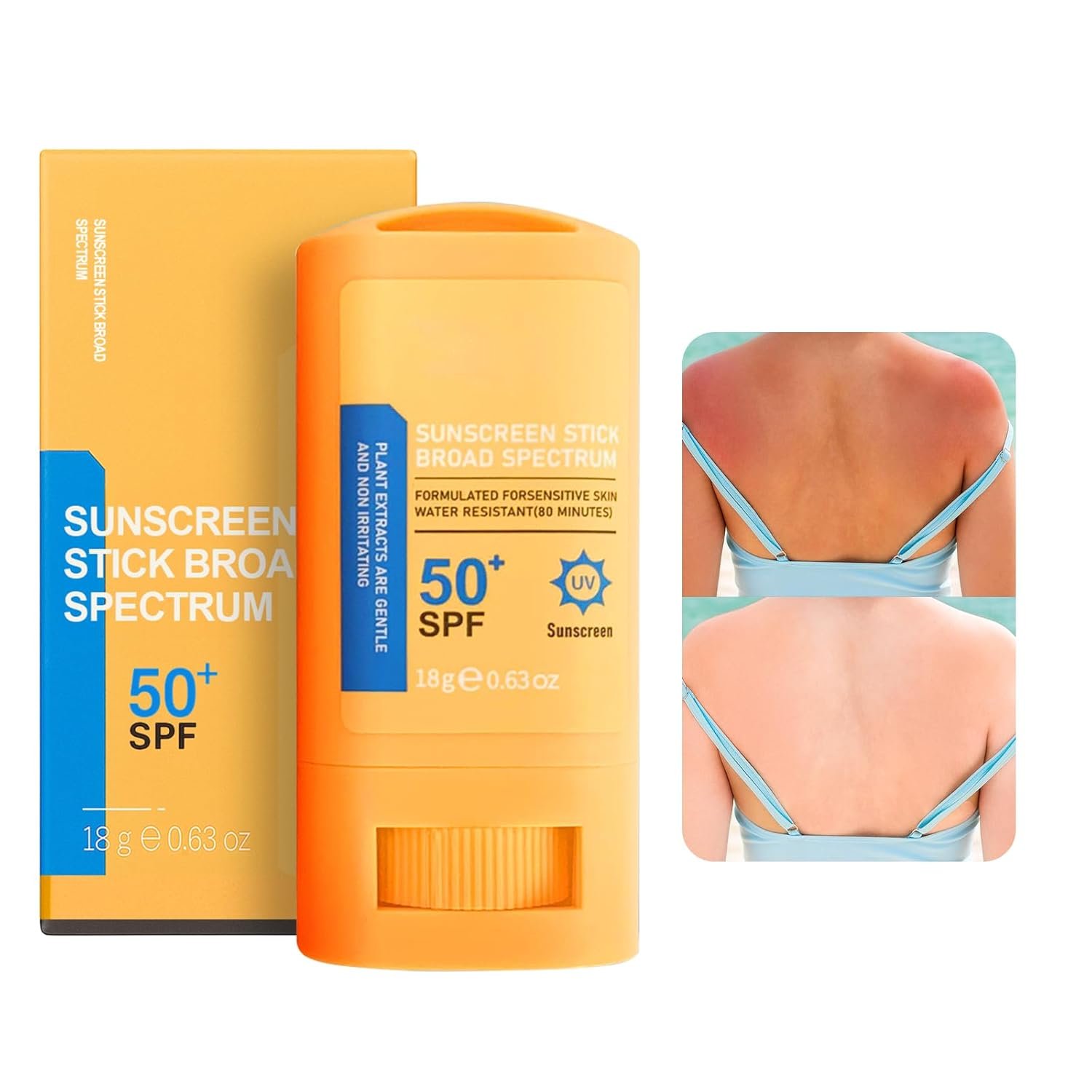 Reef Safe Sunscreen Stick SPF 50+ Broad Spectrum UVA/UVB Protection Water Resistant 80 Min Face & Body with Ceramides & Squalane Travel Size Sunscreen 0.63oz/18g (1 Pack)
