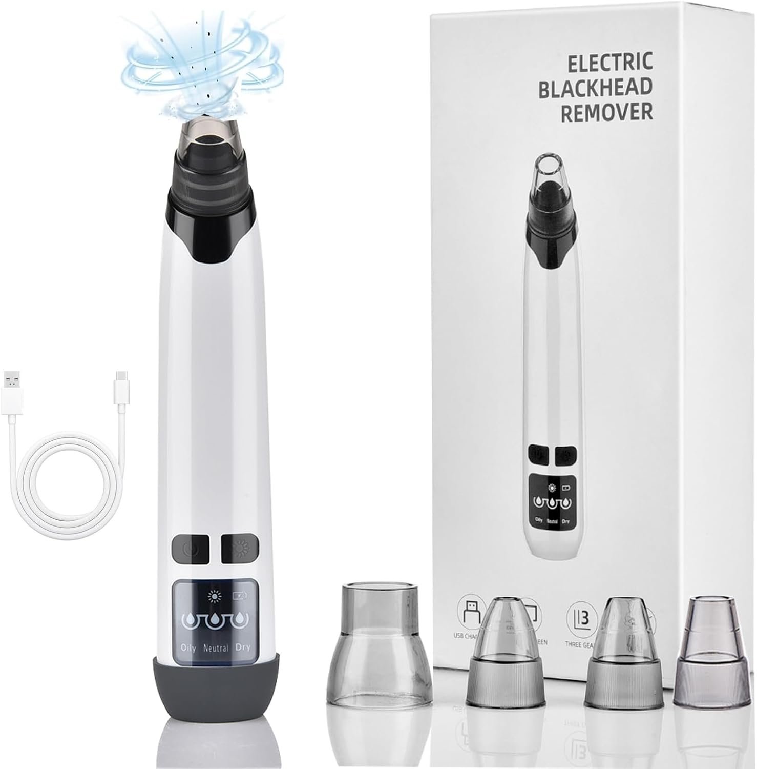 Blackhead Remover Pore Vacuum,Deeply Black Head Remover for Face,4 Pore Sucker Tools,3 Adjustable Suction Levels LED Display, USB Charging with hot Compress Extractor Tool for Women & Men