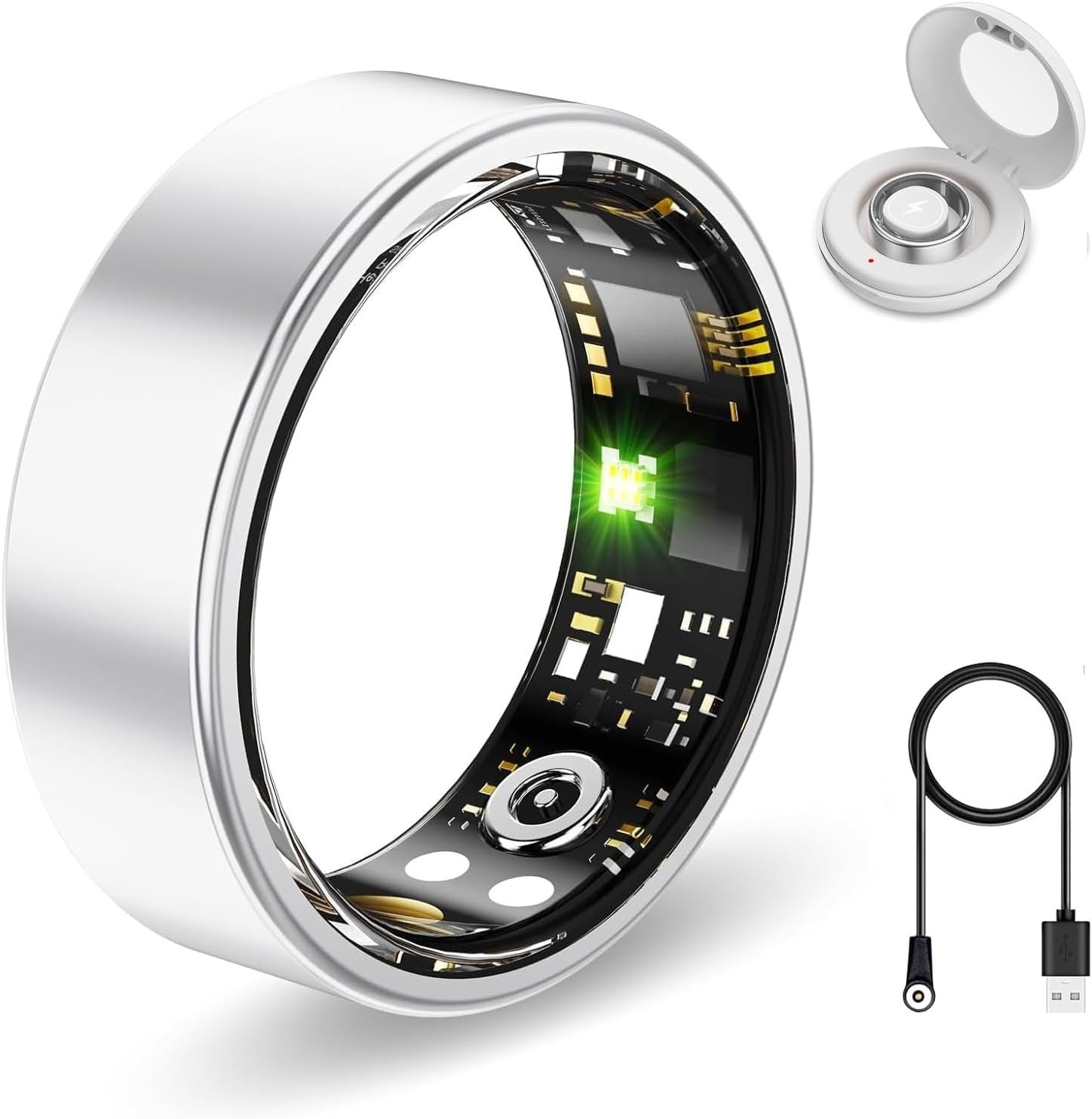 Smart Health Ring for Women Men Fitness Tracker with Heart Rate, Blood Oxygen,Sleep Monitoring, Step Counting, IP68 Waterproof for iPhone and Android, No Subscription (Bright Silver, 7)