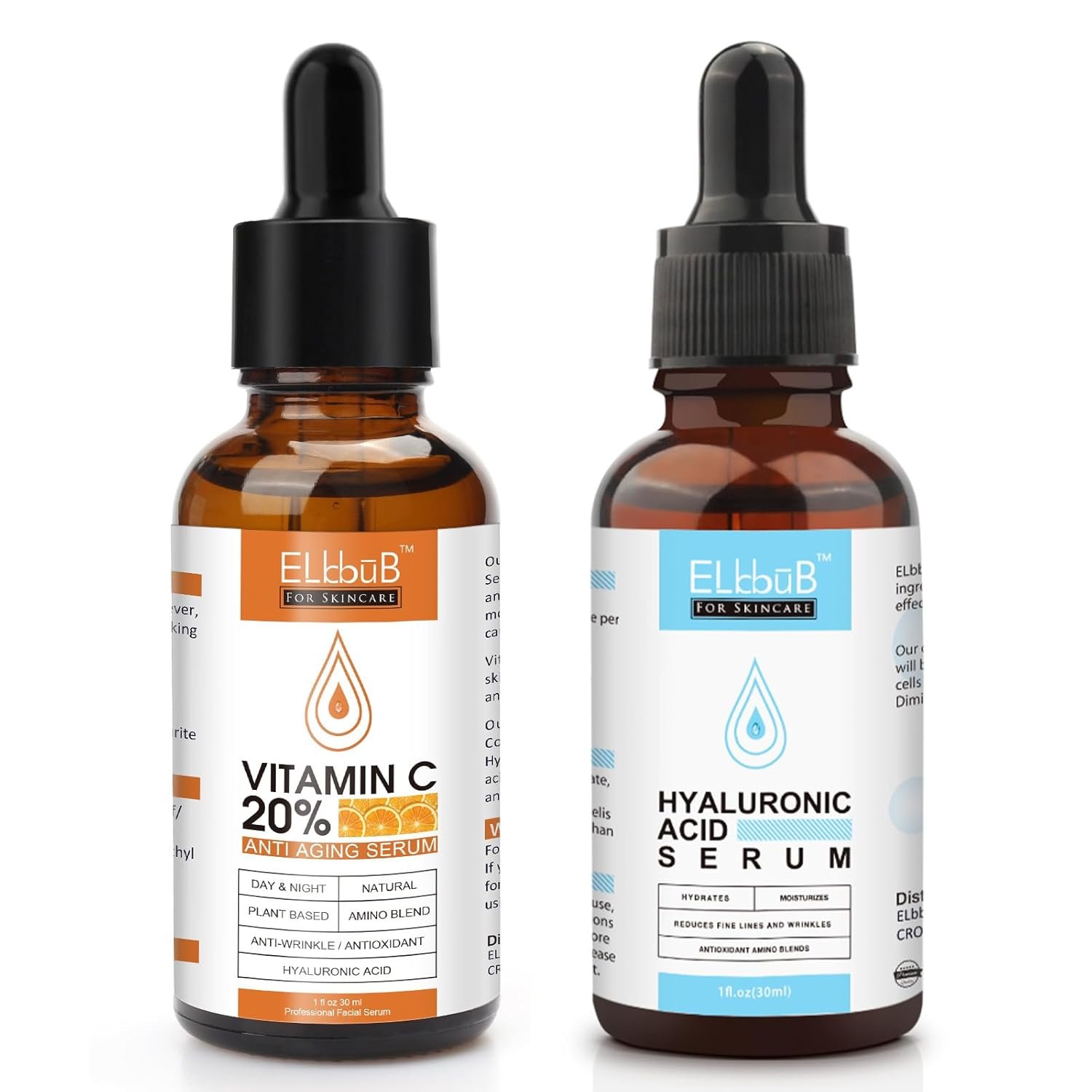Anti Aging Vitamin C Serum Hyaluronic Acid Serum Set – with Hyaluronic Acid, Skin Care Set Boost Skin Collagen,Hydrate & Plump Skin, Anti Aging & Wrinkle Facial Serum