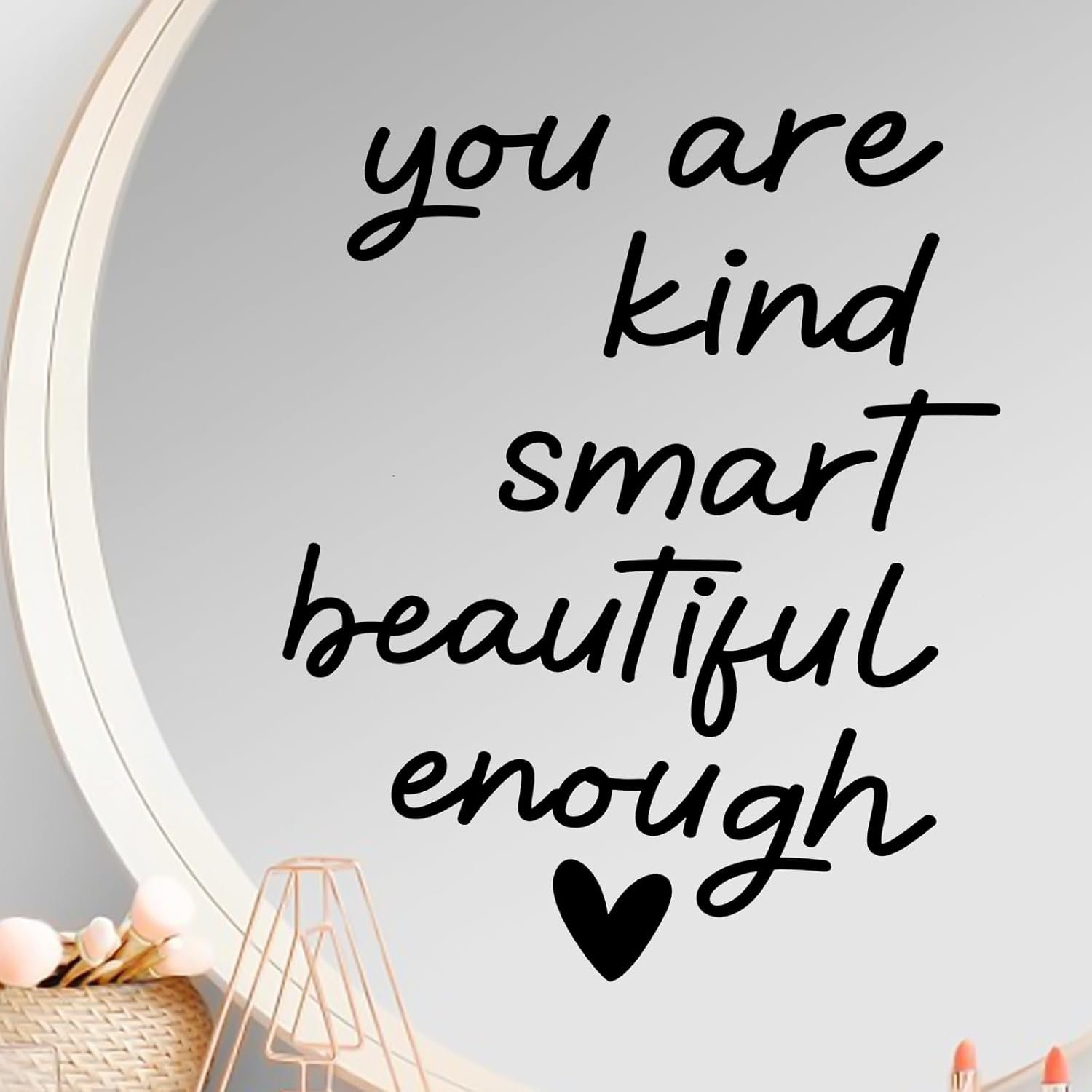 3PCS Mirror Affirmations Decals, Mirror Inspirational Quote Stickers You are Kind Smart Beautiful Enough Bathroom Stickers Positive Motivational Sentence for Women Girl Vanity Decor(Black)