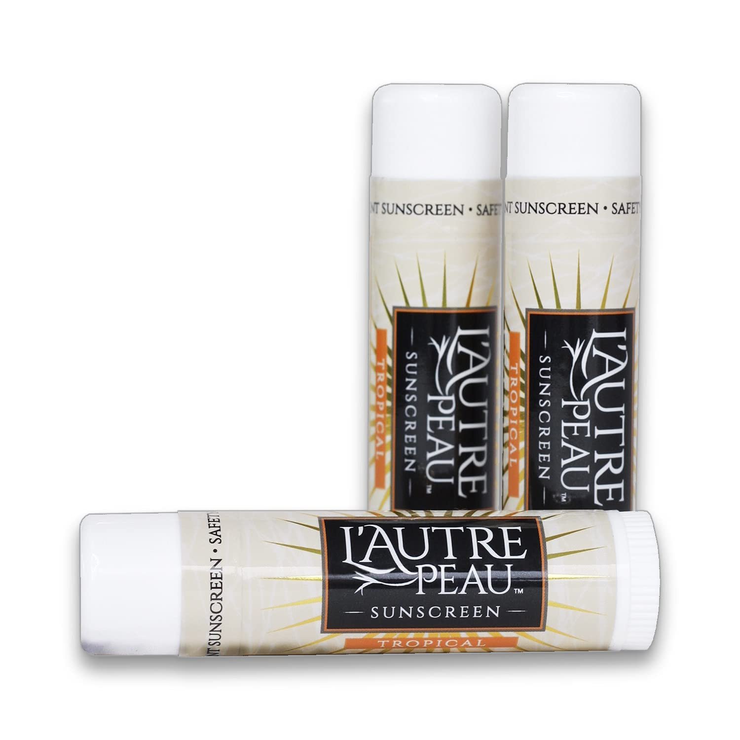 SPF 30 Sunscreen Multi-Pack by L’AUTRE PEAU | Travel Size Sunscreen for Men, Women, and Kids | Non-Greasy Water Resistant | Tropical Scent | TSA Approved | (3 Pack Suncreen Stick)