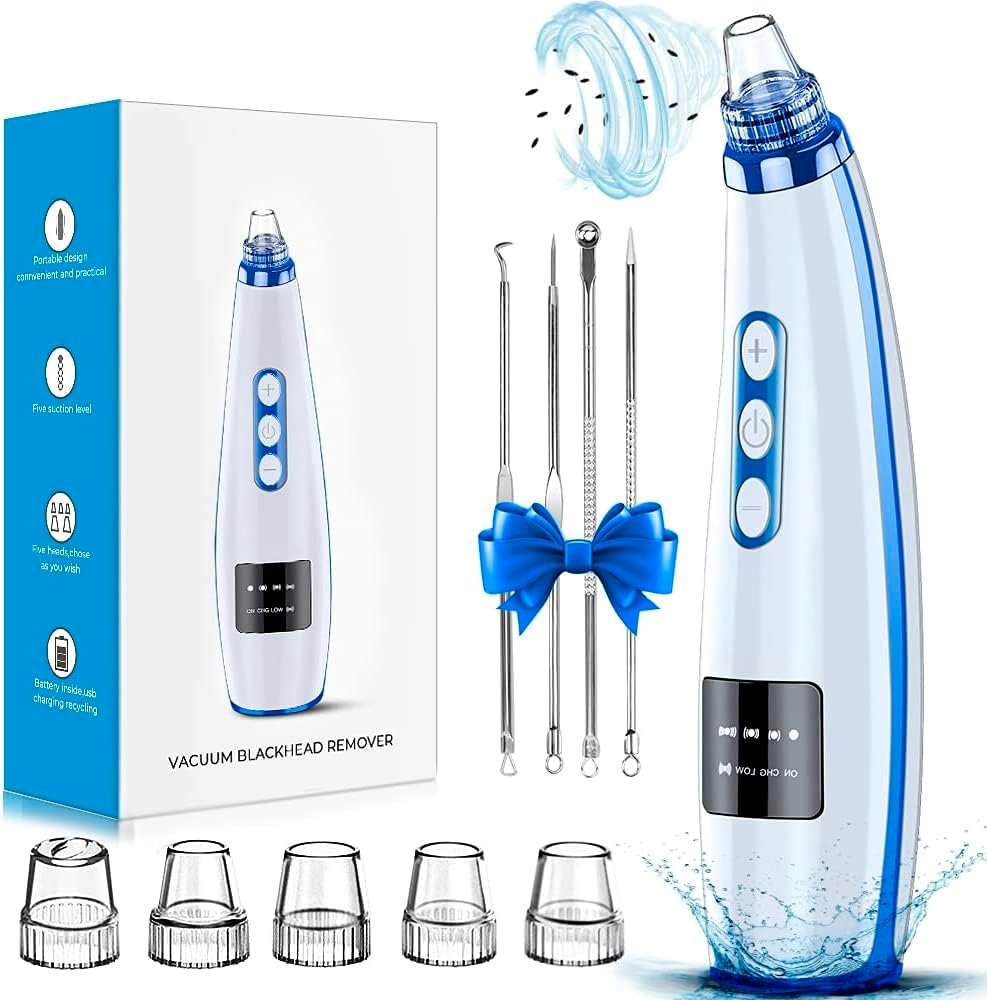 Blackhead Remover Pore Vacuum, Blackhead Vacuum, Facial Pore Cleaner with 5 Adjustable Suction Levels, 5 Probes, USB Rechargeable Pore Cleaner,