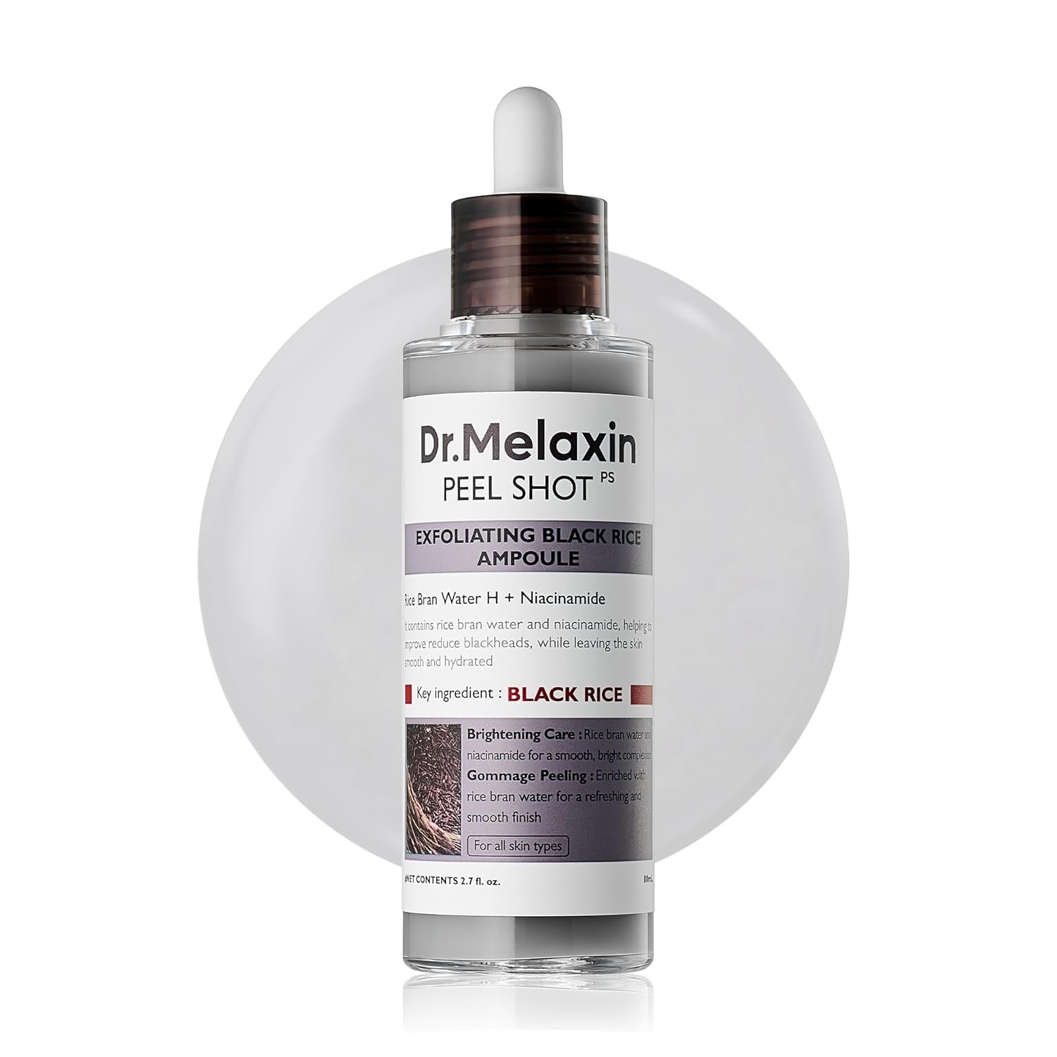 Dr.Melaxin Peel Shot Exfoliating Black Rice Ampoule 2.7 fl.oz – Rice Water AHA BHA Niacinamide Serum for Dead Skin Cells, Blackheads and Pores, Glass Skin Glow, Korean Skin Care Exfoliant