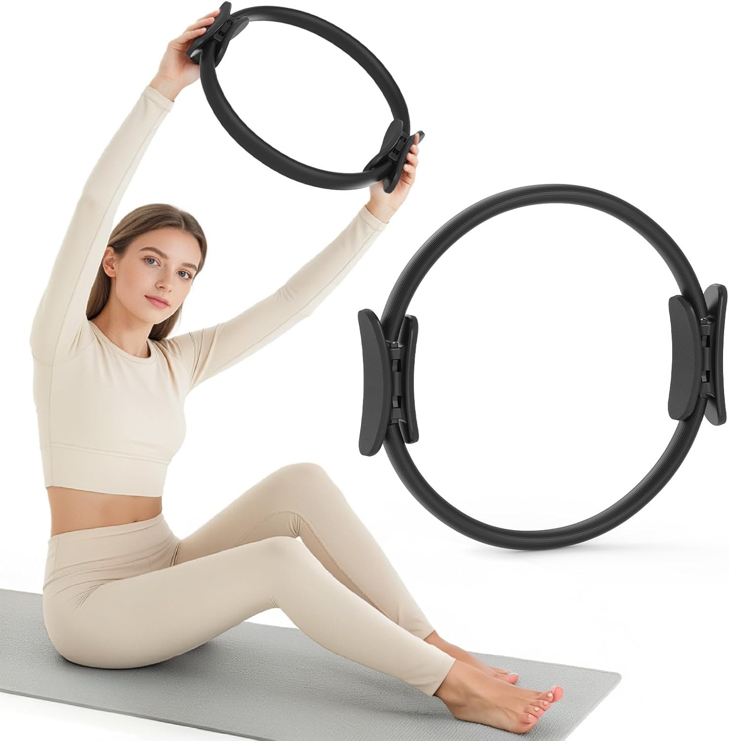 JKSHMYT Pilates Ring Fitness Circle for Women, Pilates Equipment – 14.5″ Home Magic Exercise Workout, Better me Pilates Essentials Starter Set for Beginners Toning Shape Full Body