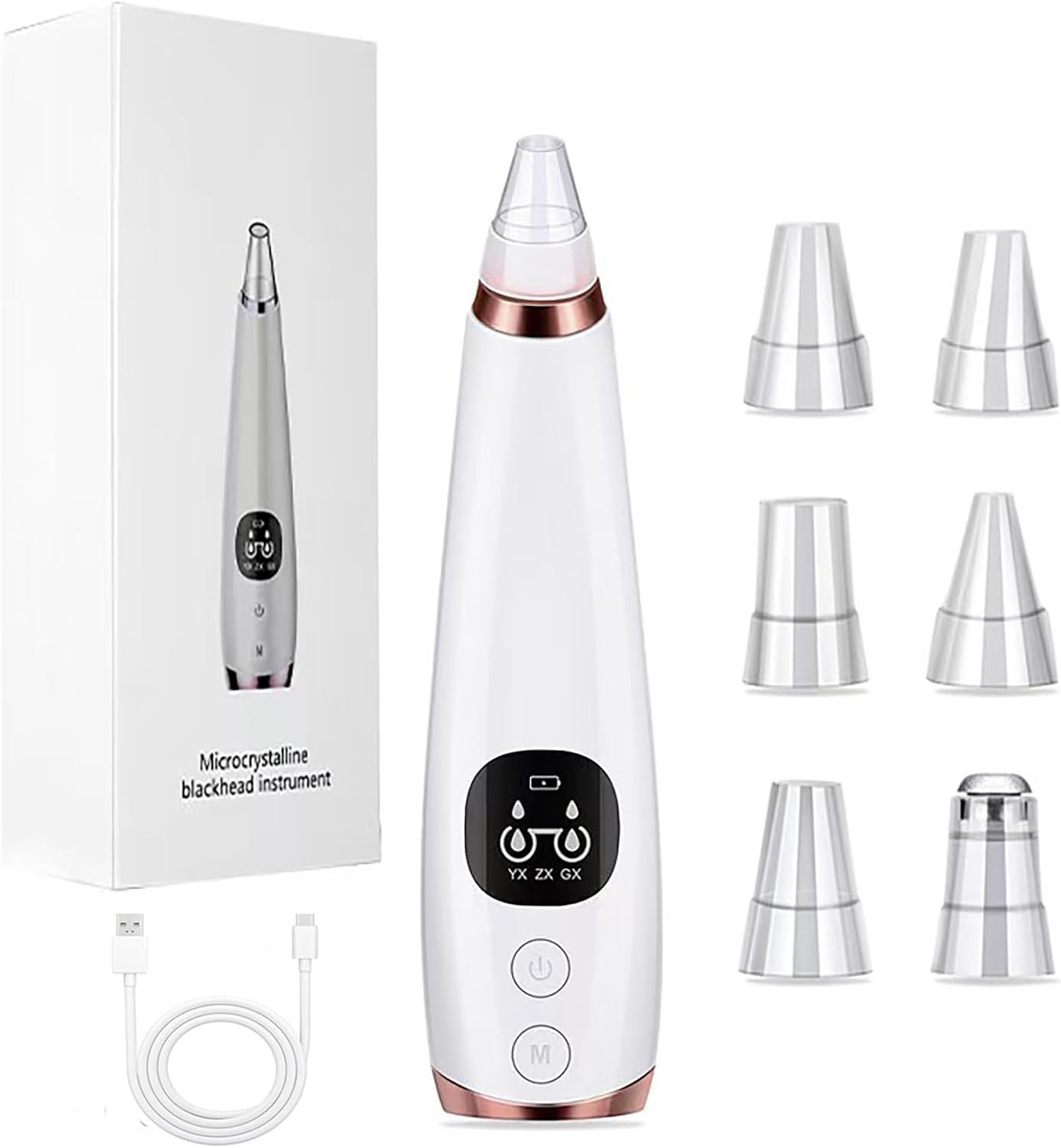 Blackhead Remover Pore Vacuum for Face & Nose, Blackhead Extractor with 3 Adjustable Suction Levels, 6 Removal Tools, USB Rechargeable Facial Pore Cleaner for Women & Men (White)