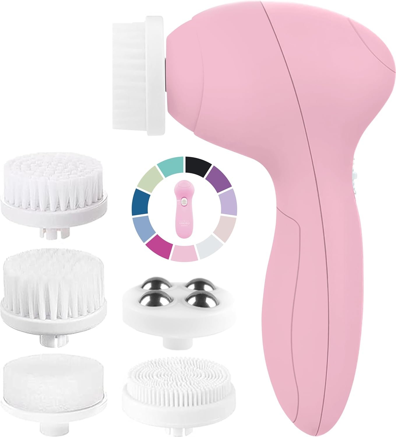 Facial Cleansing Brush Face Scrubber Exfoliating Cleaning Skin Care Cleanser Wash Women Girls Electric Beauty Powered Exfoliator Skincare Spin Tools Scrub Washer Self Care by VISOFO (Rose Quartz)