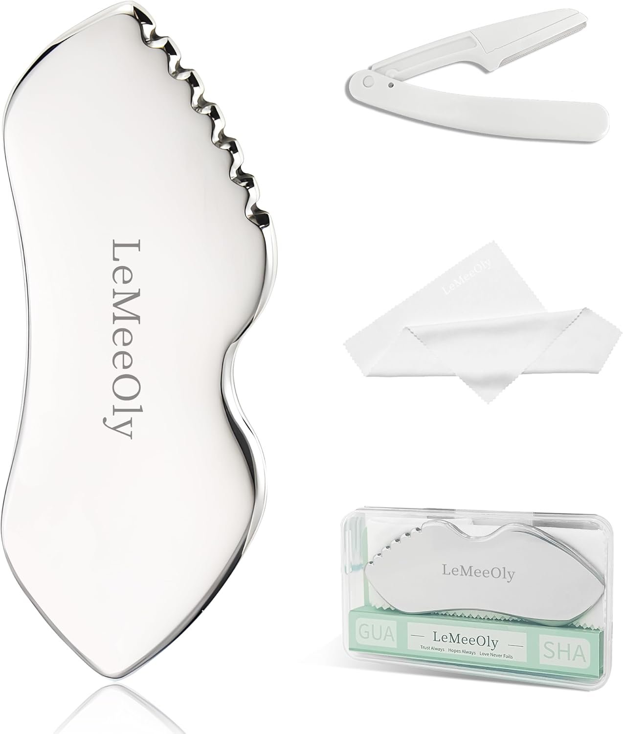 LeMeeOly Stainless Steel Gua Sha Facial Tools Metal GuaSha Tool for Face Neck, Detailer Gua Sha Lymphatic Drainage Reduce Wrinkles Face Massage Tool, Gift for Women