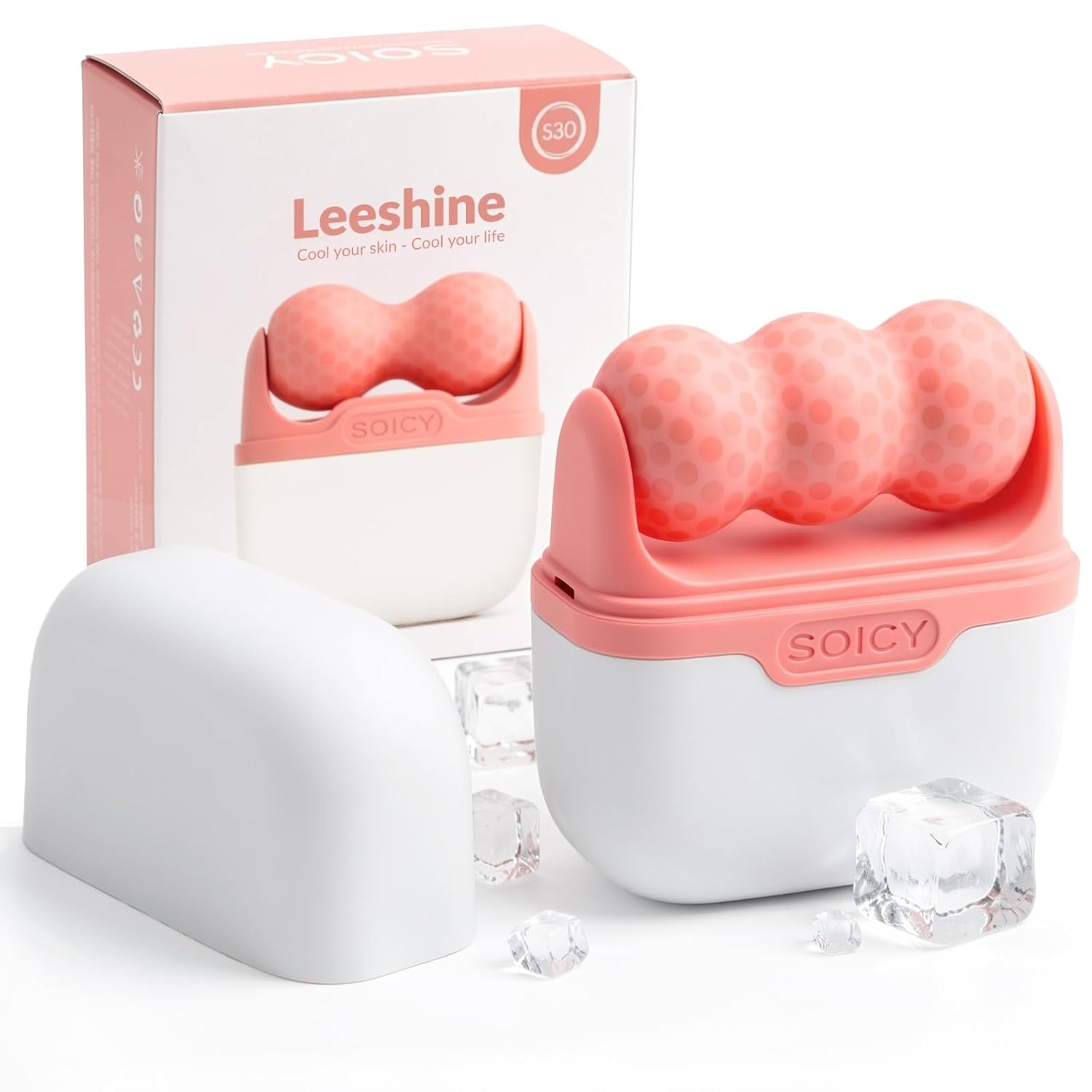 Leeshine Ice Roller Set for Face and Eyes – Facial Skin Care Tools with 2 Cold Therapy Face Roller and Premium Travel Case, Self Care Gift for Men Women (Pink)