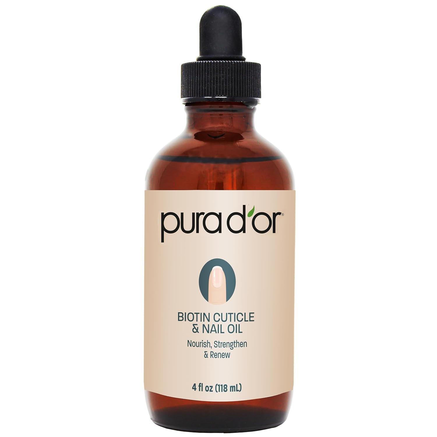 PURA D’OR 4 Oz Nail and Cuticle Oil – Nourishing Treatment with Dropper – Natural Blend Enriched with Biotin, Vitamin E, Milk for Nail Growth, Healthy Nail Beds and Great for Acrylic Nails