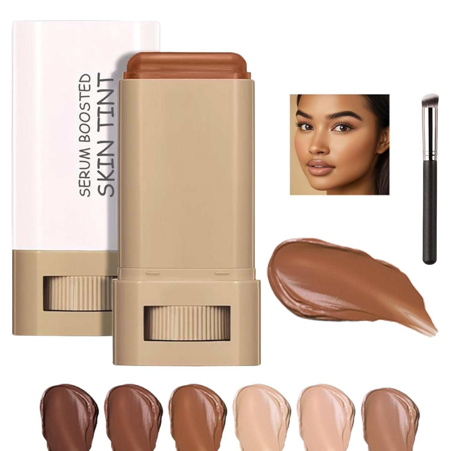 Skin Tint for Black Women, Skween Beauty Balm Serum Boosted Hydration Skin Tint, Solid Tinted Serum Foundation Face Stick, Longwear Contour Stick, Natural Finish (3#)