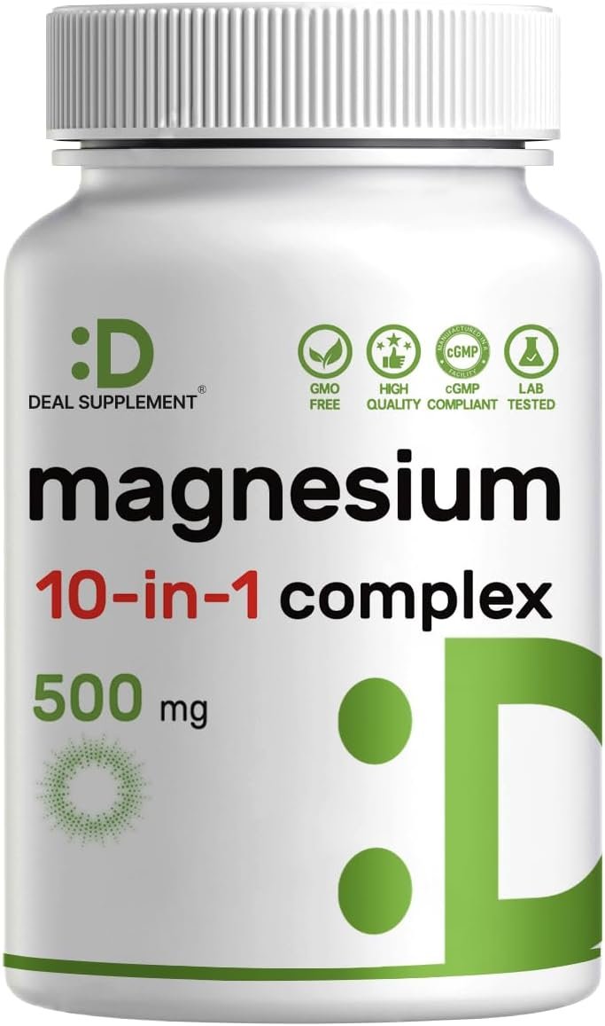 Magnesium Complex 500mg, 240 Veggie Capsules – 10-in-1 Glycinate, Citrate, Malate, Oxide, & More – 100% Chelated for Easy Absorption – Essential Mineral Supplement – Non-GMO