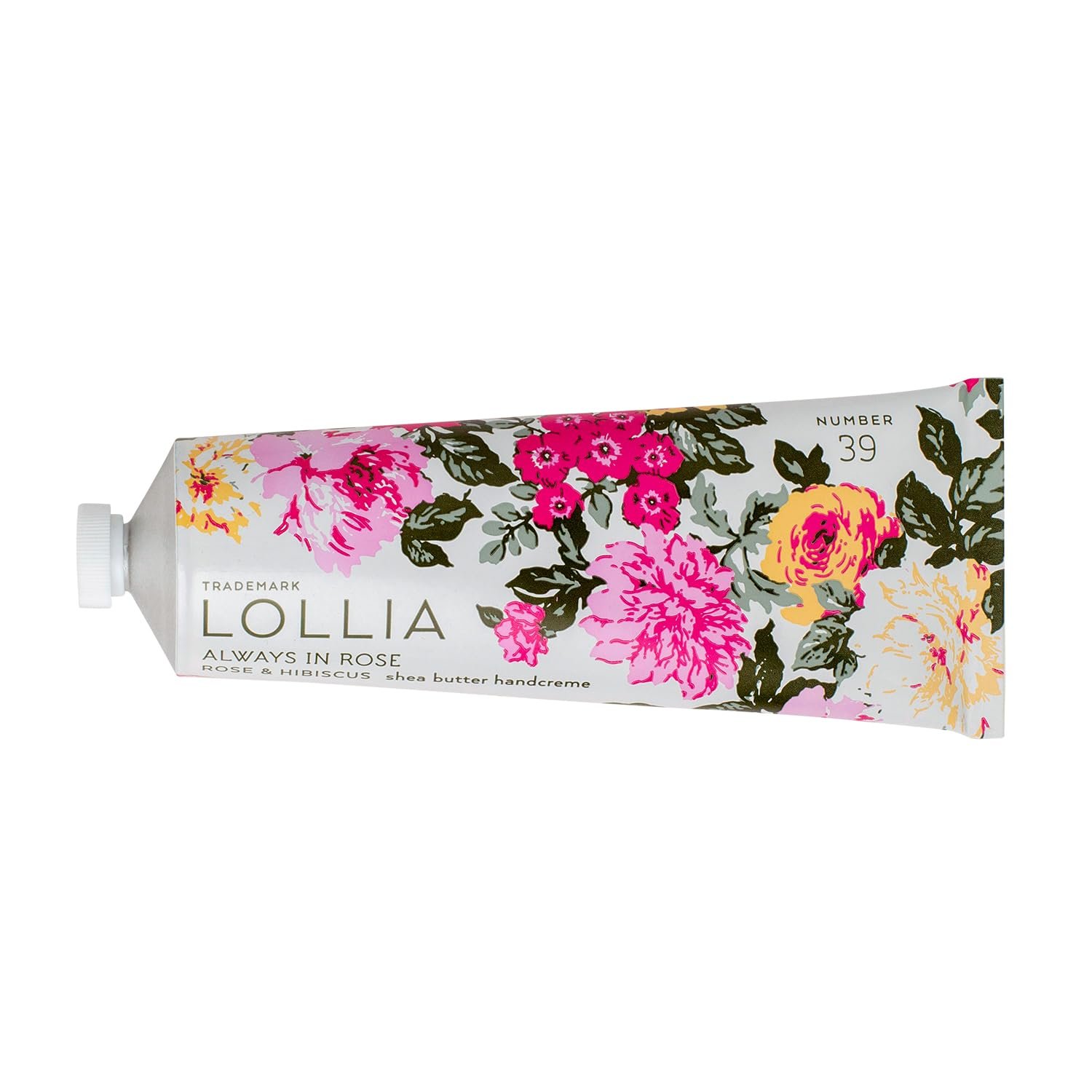 LOLLIA Always In Rose Hydrating Handcreme, 4 oz./113 g, Luxury Moisturizing Rose & Hibiscus Scented Hand Cream, Lotion for Women for Soft Skin, Everyday Purse Essentials