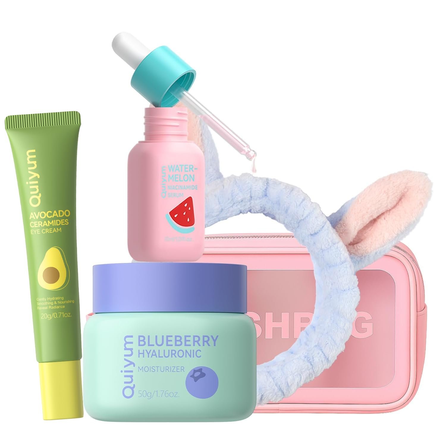 QUIYUM Fruit Skin Care Set, Beauty Gift Sets, Skincare Kit with Serum, Eye Cream, Moisturizer, Hydration, Moisturization, Radiance, Nourishment, Travel Kit for Women Wife Mother Teens Girls