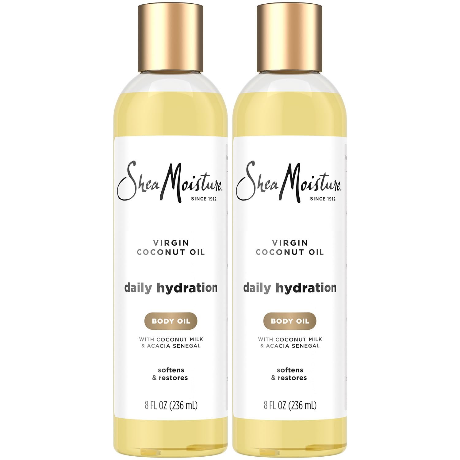 Shea Moisture Body Oil, Daily Hydration 2-Pack – Lightweight, Non-Greasy Moisturizer with Virgin Coconut Oil for Soft, Smooth Skin, 8 Oz Ea
