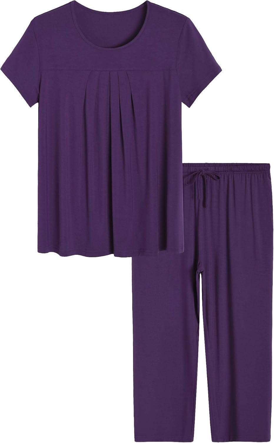 Latuza Women’s Pleated Loungewear Top and Capris Pajamas Set