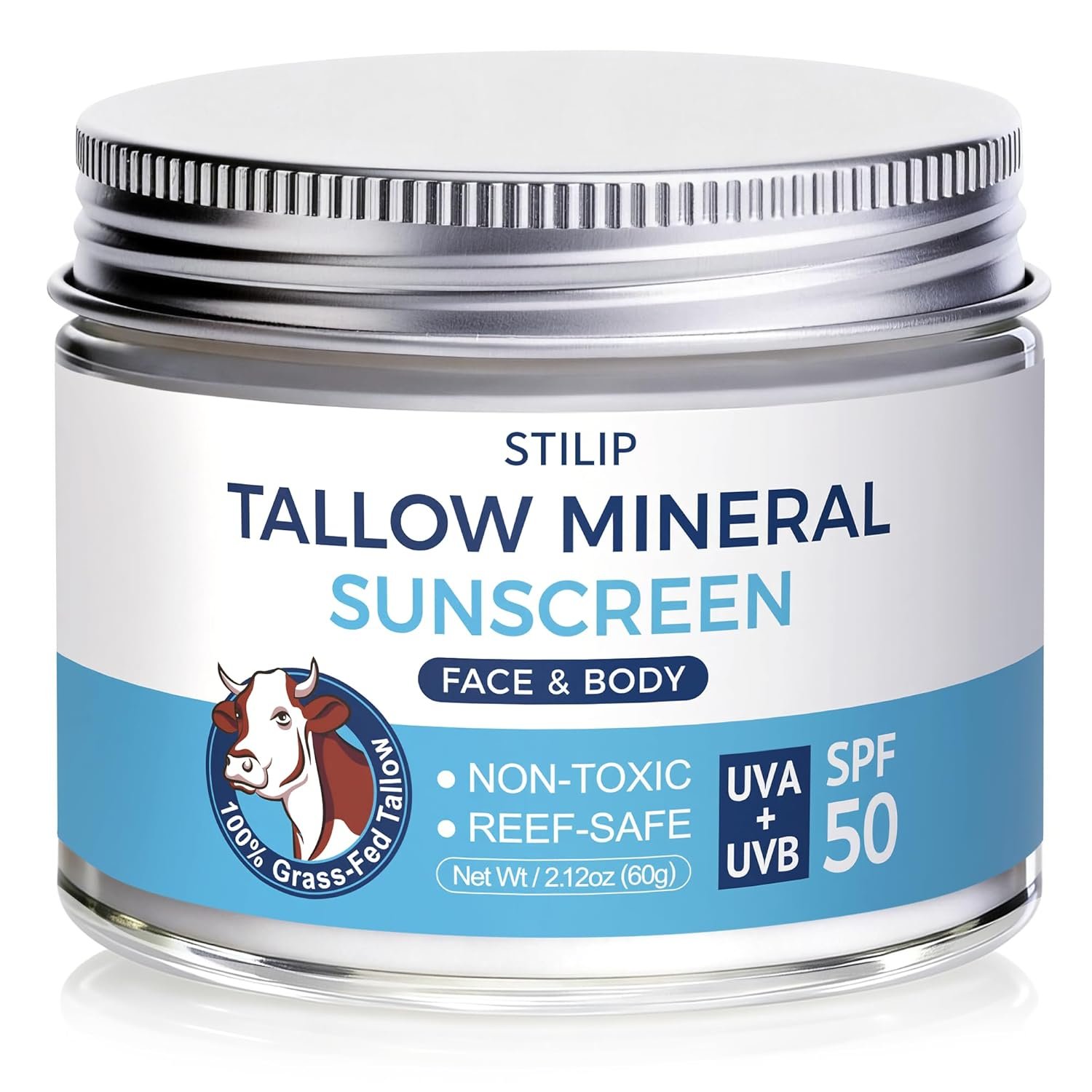 Stilip Organic Beef Tallow Sunscreen-SPF 50 with Zinc Oxide,Non-Toxic 2-in-1 Moisturizer & Mineral Sunblock | Reef Safe, Chemical-Free,Lightweight, Clean Formula for Sensitive Skin Natural Sunscreen.