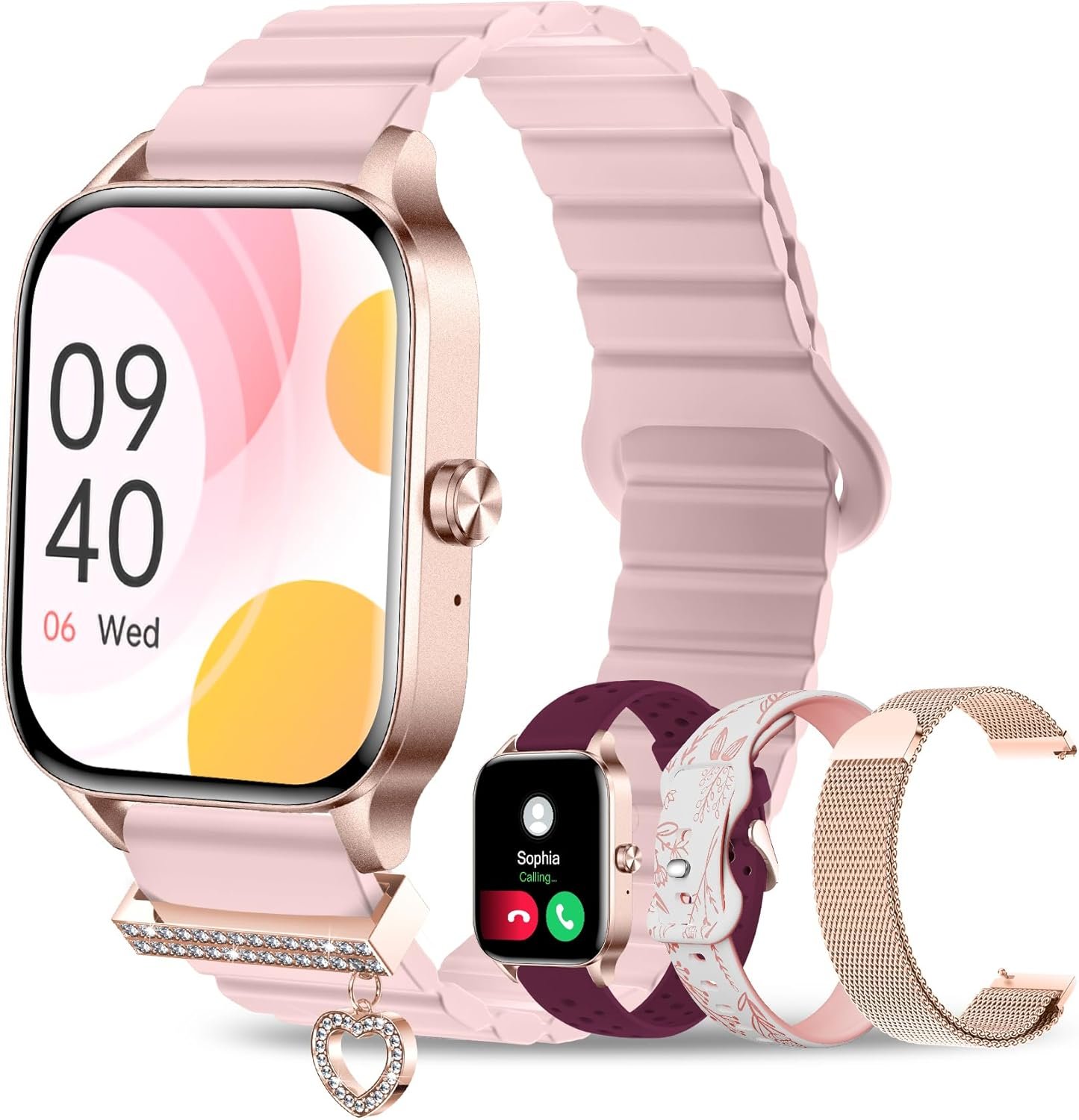 Iaret Smart Watch for Women, 4 Bands 1.85″ DIY Dial Smartwatch with Bluetooth Call, Fitness Tracker with 100 Sports Modes Heart Rate Sleep Monitor Pedometer Compatible with iPhone & Android