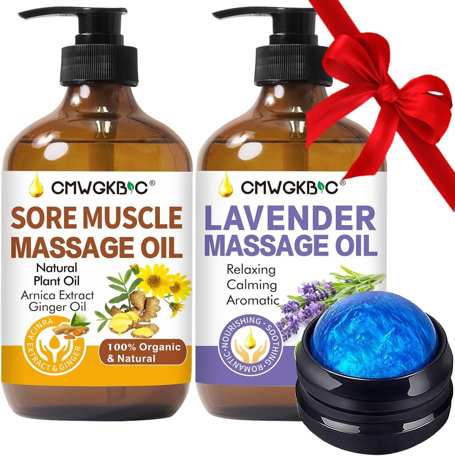 Fathers Day Gift for Husband,Dad, Massage Oil for Massage Therapy,Lymphatic Drainage-Ginger Oil Sore Muscle Arnica Oil &Lavender Oil Relaxing Massage Oils for Date Night,Massage Ball,Gifts for Him Her