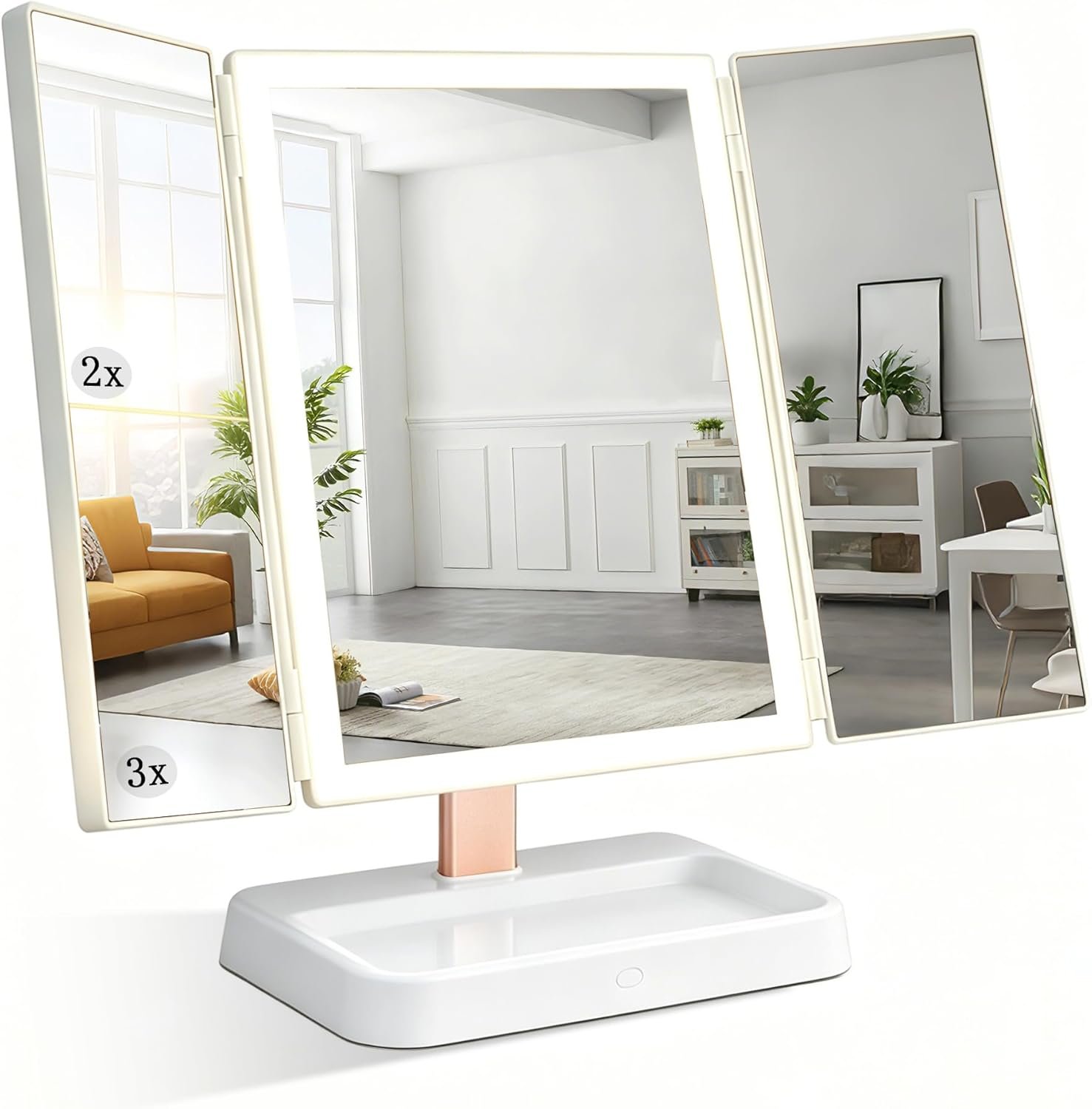 Makeup Mirror,Vanity Mirror with Lights,Rechargeable Cordless LED,3 Color Modes Dimmable Touch Control,2X/3X Magnification, Tabletop Desk Mirror for Dorm, Gifts for Women Mom Girls Birthday