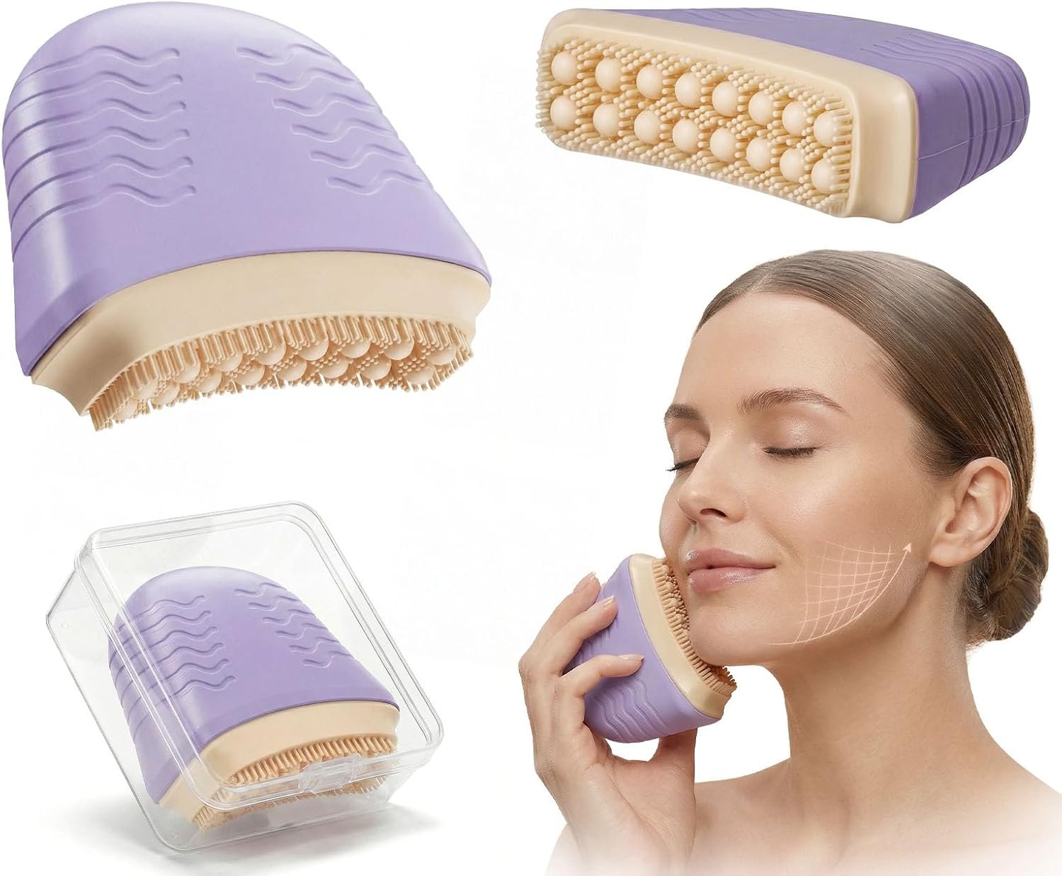 Upgraded Lymphatic Contour Face Brush, Silicone Lymphatic Drainage Face Brush, Ergonomic Facial Lymphatic Drainage Brush for Chin & Neck, Sculpting, Anti-Puffiness & Skin Tightening for All Skin Types