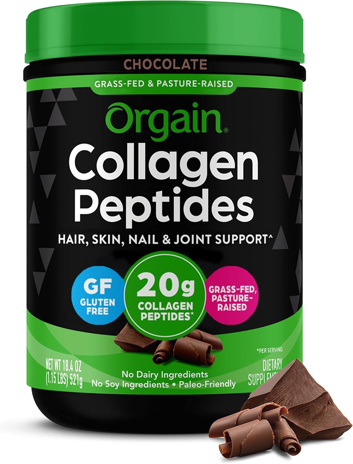 Orgain Hydrolyzed Collagen Peptides Powder For Women & Men, Chocolate, 20g Grass Fed Collagen – Hair, Skin, Nail, & Joint Support Supplement, Paleo & Keto, Non-GMO, Type I and III, 1lb