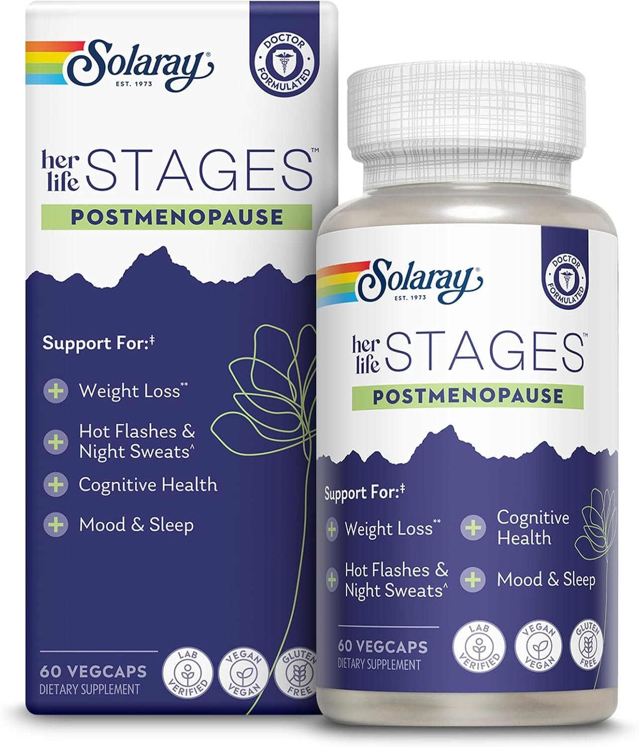 SOLARAY Postmenopause her Life Stages – Post Menopause Supplements for Women with Resveratrol – Vegan and Made Without Hormones – 60-Day Guarantee – Vegan, Lab Verified – 30 Servings, 60 VegCaps
