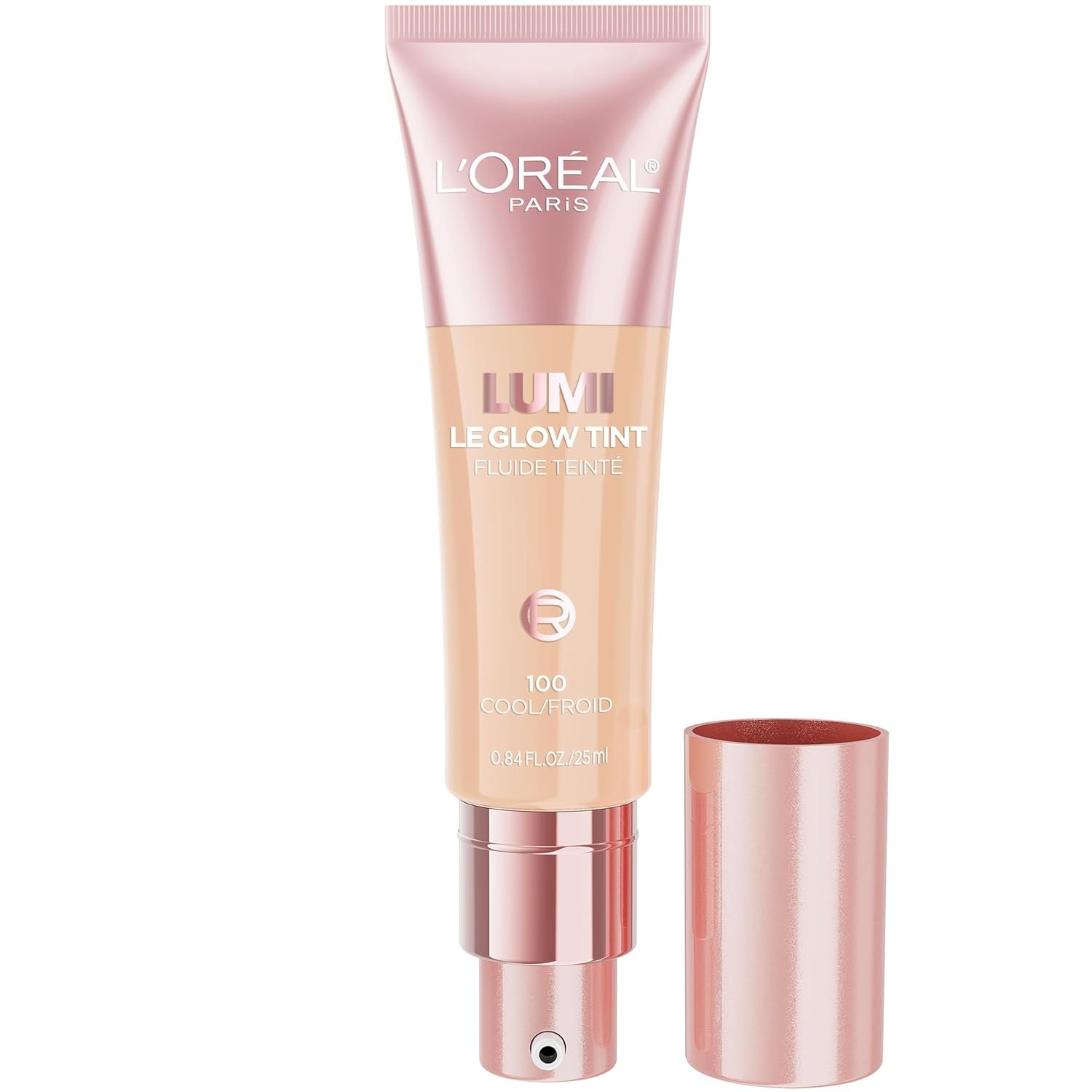 L’Oreal Paris Lumi Le Glow Tint Fluide Teinte, Lightweight Fluid Tint That Glow Like An Illuminator & Cover Like A Foundation, Cool/Froid 100, 0.84 Fl Oz
