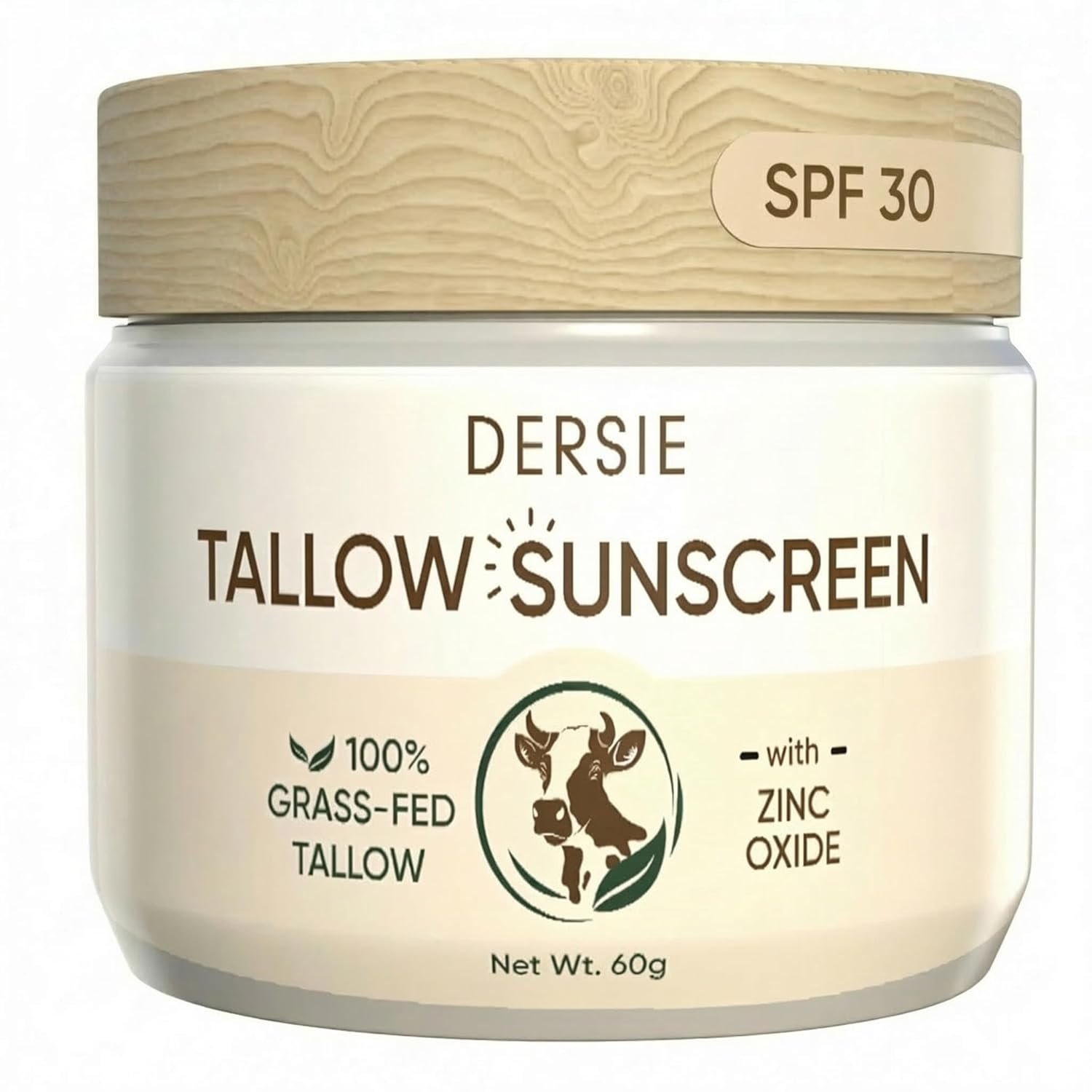Dersie Tallow Sunscreen SPF 30 – Mineral UV Defense with Non-Nano Zinc Oxide – Face & Body Sun Protection for Adults & Kids – with 100% Grass-Fed Beef Tallow for Skin Comfort (2.1 oz)