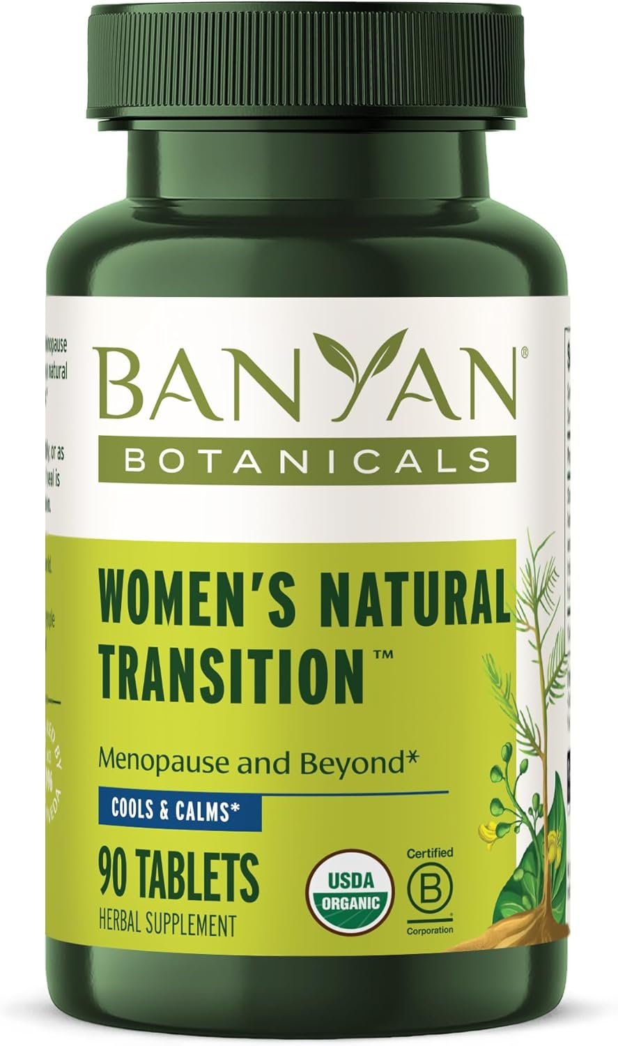 Banyan Botanicals Organic Women’s Natural Transition – Hot Flash & Night Sweats Relief – Cooling Support for Perimenopause & Menopause – with Shatavari & Ashwagandha – 90 Tablets – USDA Organic