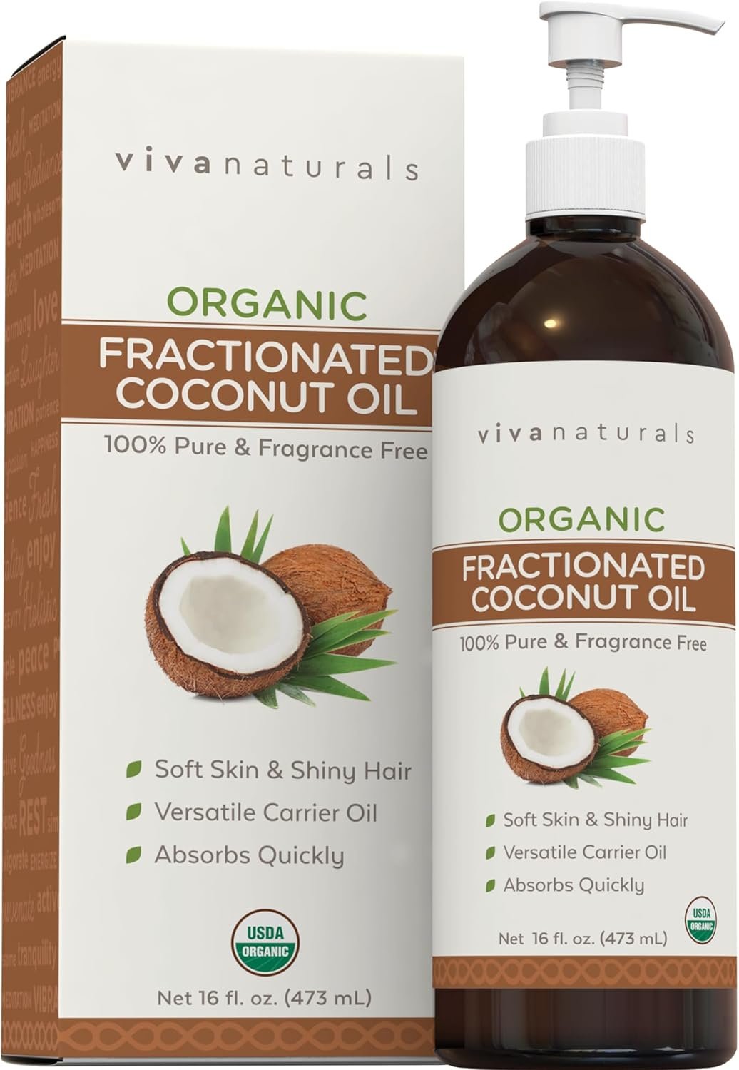Viva Naturals Organic Fractionated Coconut Oil, 16 fl oz – Skin & Hair Moisturizer, Massage Oil, Carrier Oil for Essential Oils