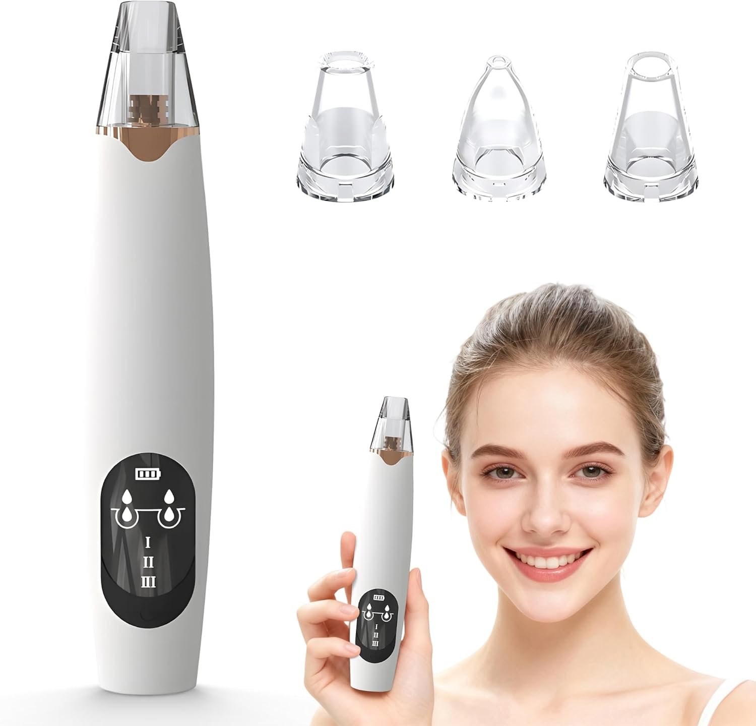 Blackhead Remover Pore Vacuum, 65Kpa Facial Pore Cleaner Extractor Tool with Smart LED Display, Odorless Silicone Probes, 3 Suction Levels for Nose Deep Cleansing