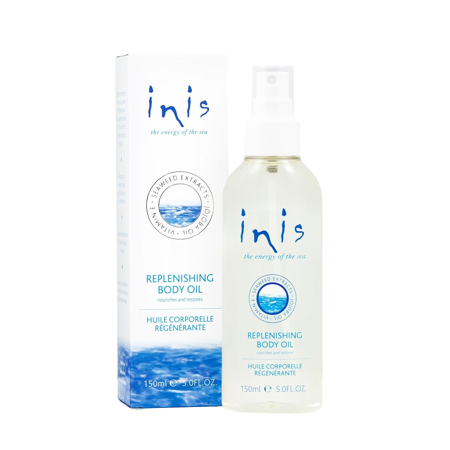 Inis the Energy of the Sea – Replenishing Body Oil Spray for Women and Men, Fast-Absorbing Jojoba and Seaweed Moisturizer, After Shower Dry Body Oil with Vitamin E, 5 fl oz