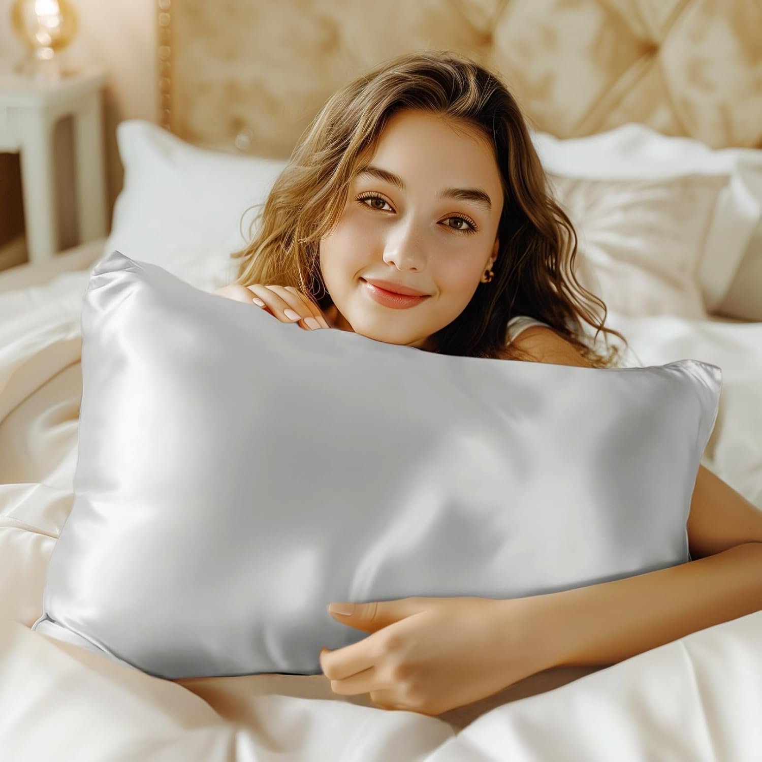 Mulberry Silk Pillowcase for Hair and Skin, Extraordinary Smooth and Soft Silk Pillow Case, Standard Size Pillowcase with Envelope Closure 20×26 Inches, Gift for Women and Men (Light Grey, 1 Pack)