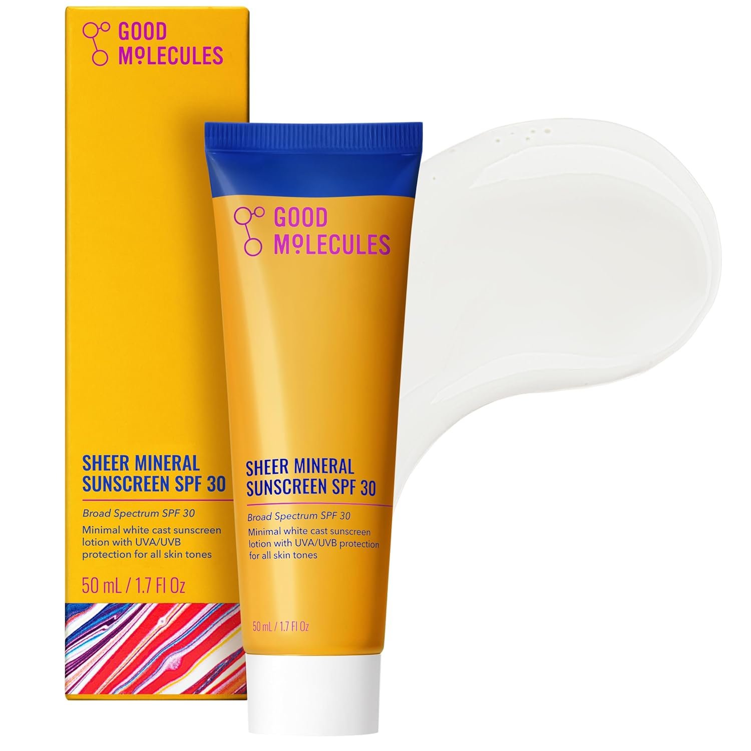 Good Molecules Sheer Mineral Sunscreen SPF 30 – Minimal White Cast Zinc Oxide Sunscreen For Face – Hydrating Hyaluronic Acid, UVA/UVB Protection, Reef-Safe