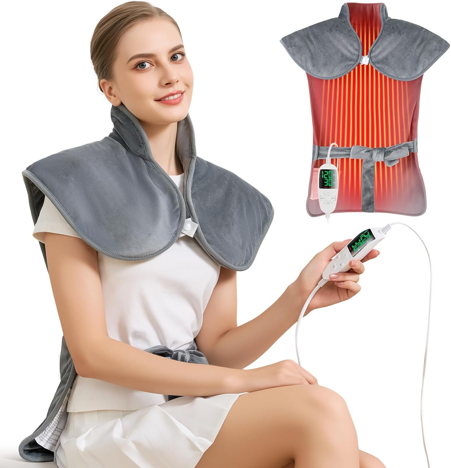 Fathers Day Dad Gifts, Electric Heating Pad for Neck Back Shoulder Pain Relief, 25″x37″ Large Full Body Weighted Pad for Menstrual Cramps – 5 Heat Levels/Snug Fit, Birthday Gifts for Women Men Mom