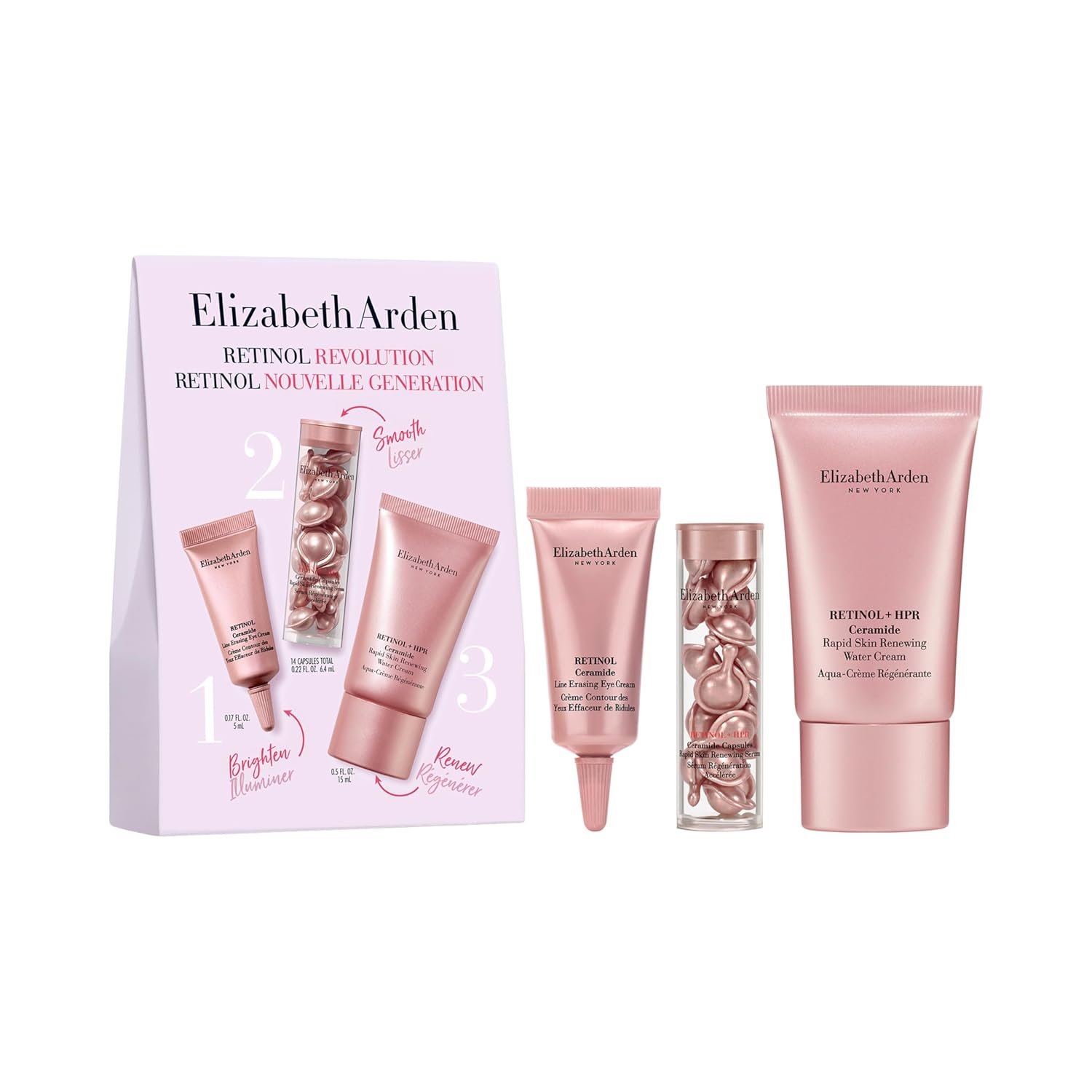 Elizabeth Arden Retinol + HPR Ceramide 3-Piece Skin Care Gift Set for Women, Includes Serum Capsules, Water Cream, & Eye Cream, 1 count